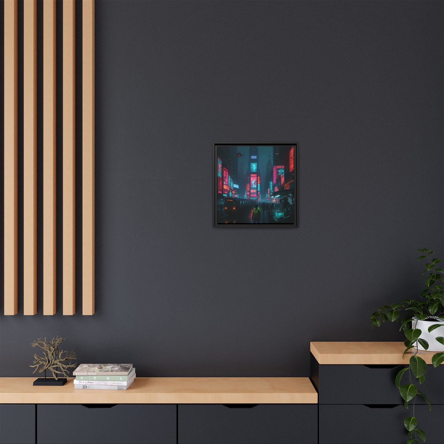 Neon Times Square Nights Framed Matte Canvas