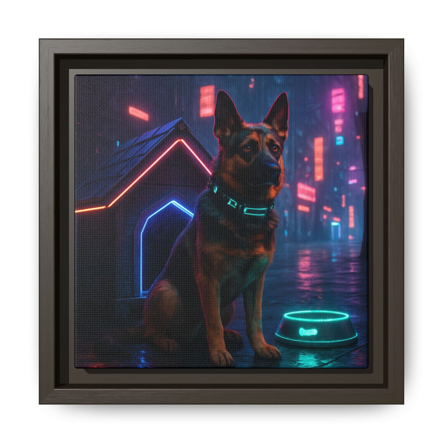 Neon City Dog Framed Matte Canvas