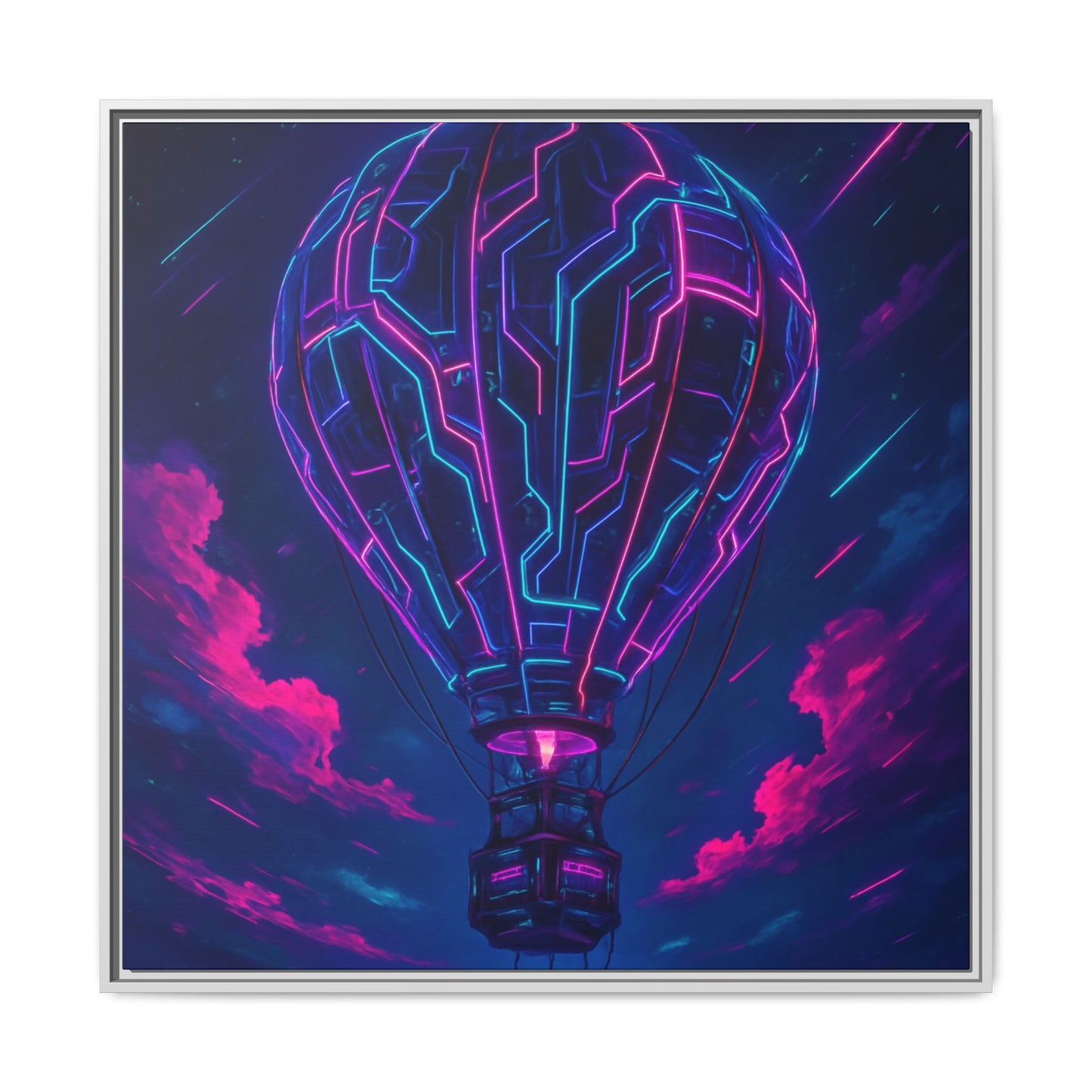 Neon Circuit Balloon Framed Matte Canvas