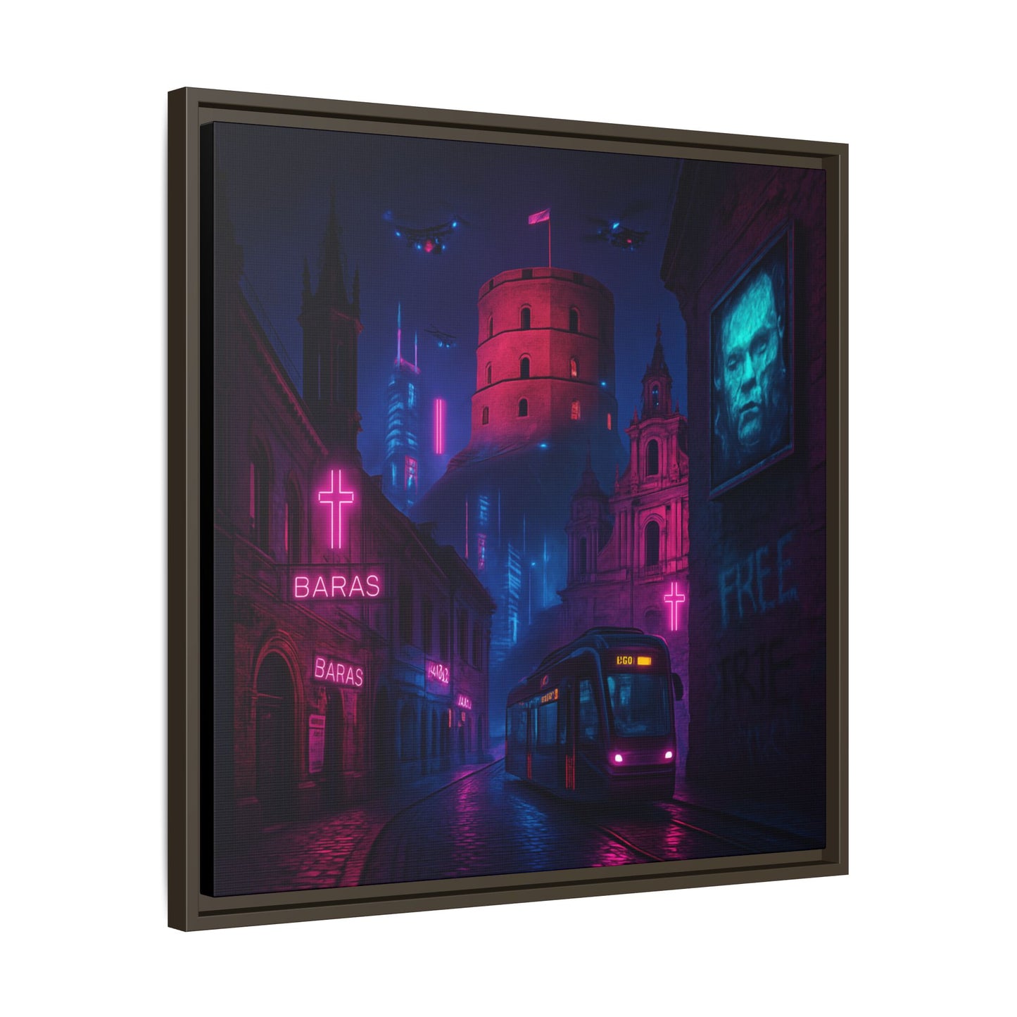 Night City Vilnius Framed Matte Canvas