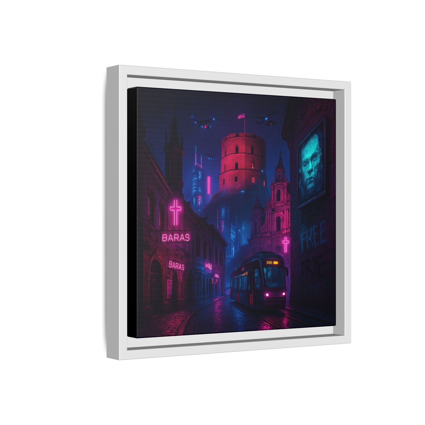 Night City Vilnius Framed Matte Canvas