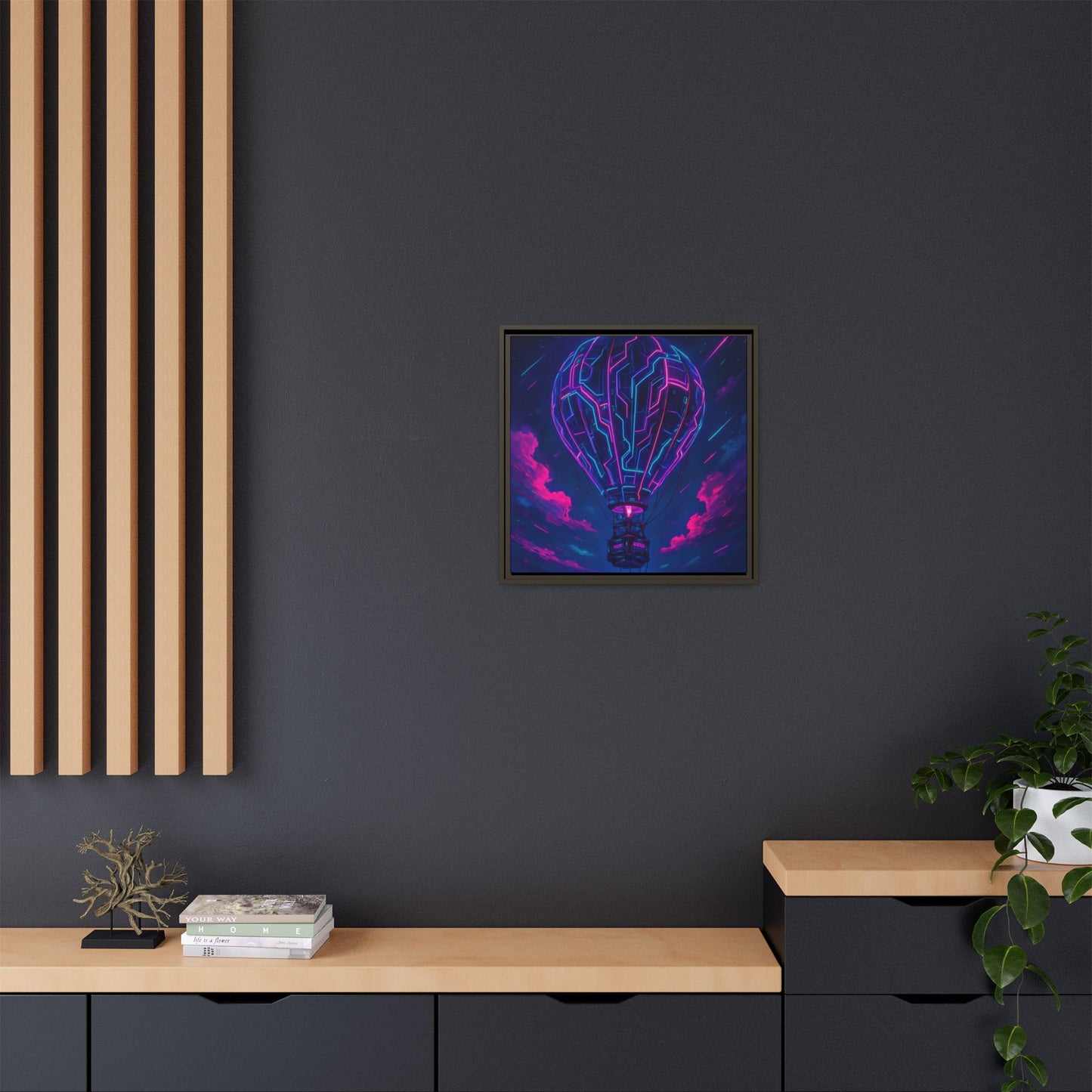 Neon Circuit Balloon Framed Matte Canvas