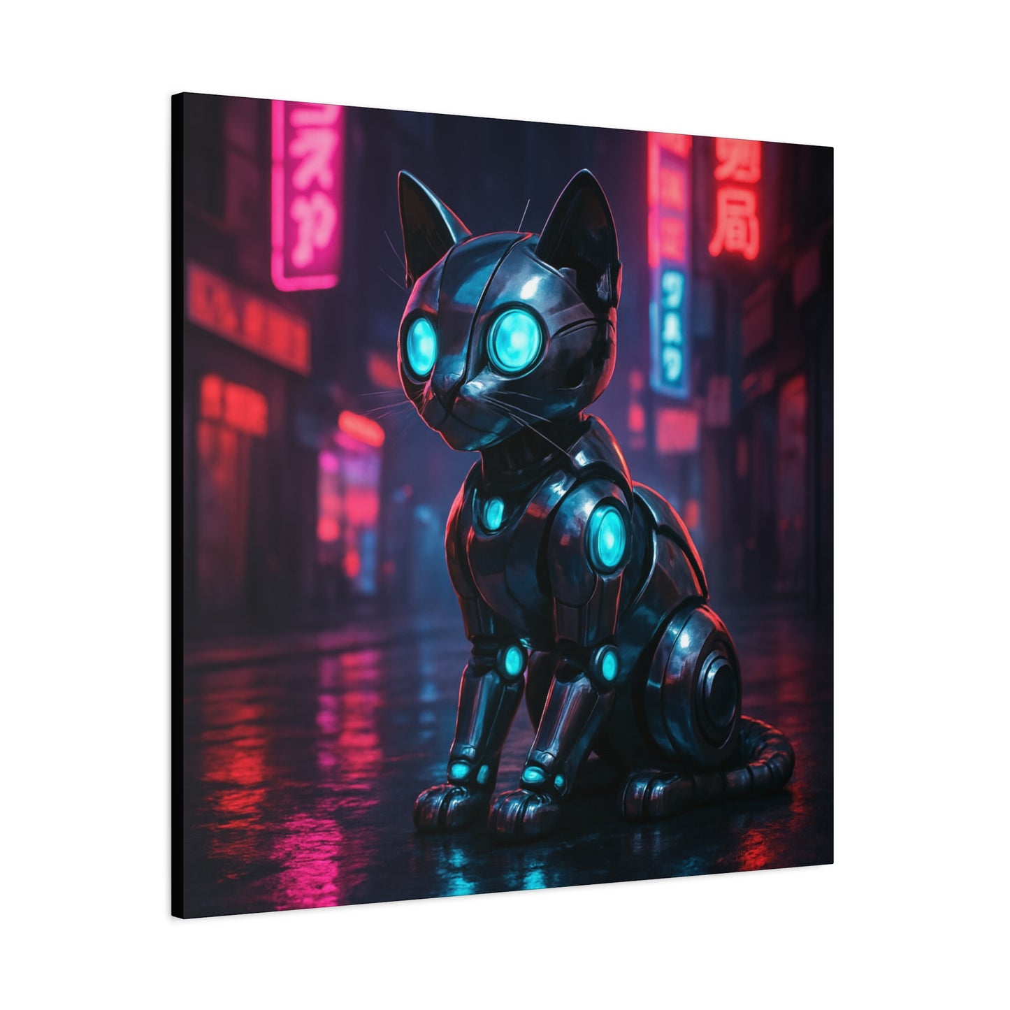 Cyber Neon Cat Matte Canvas