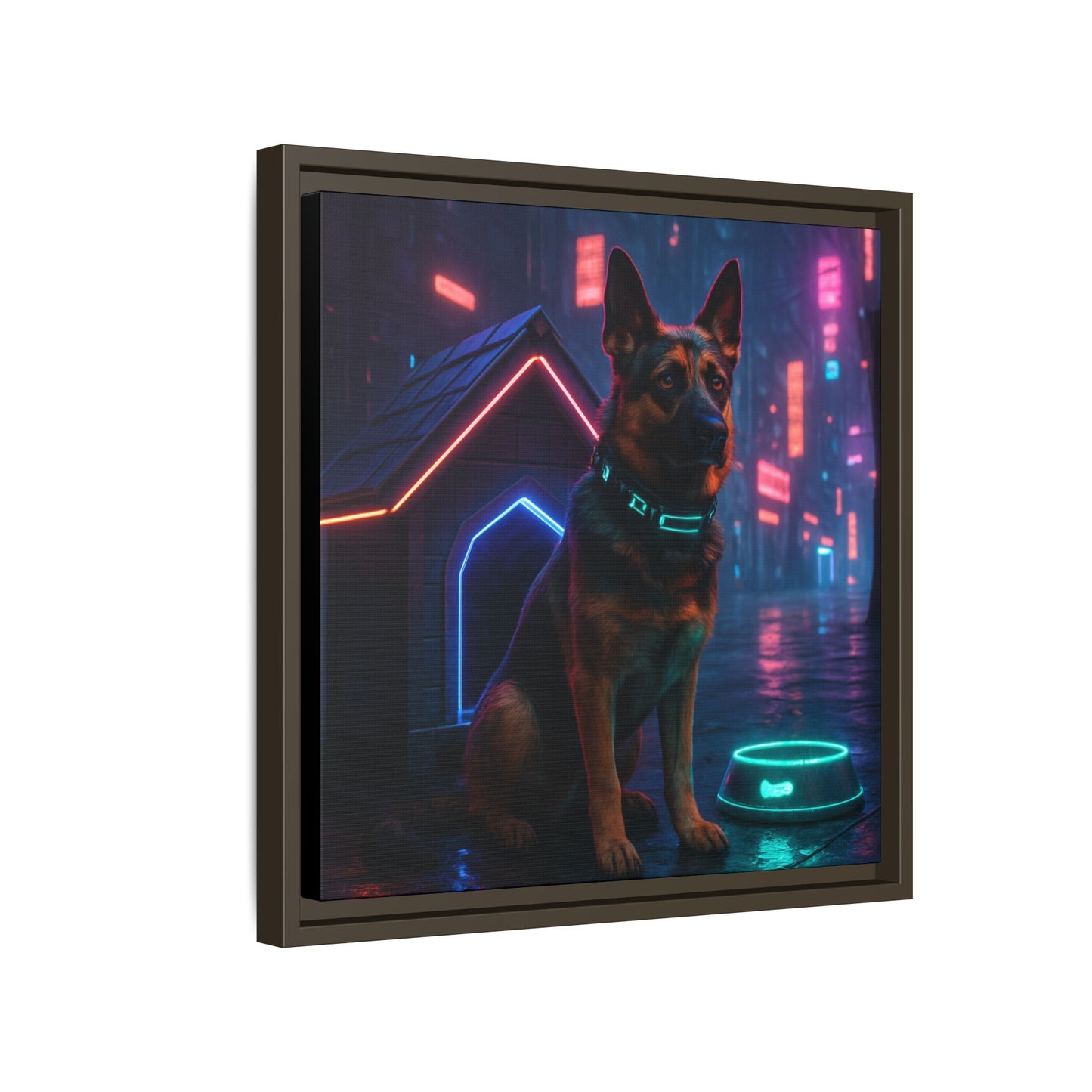 Neon City Dog Framed Matte Canvas