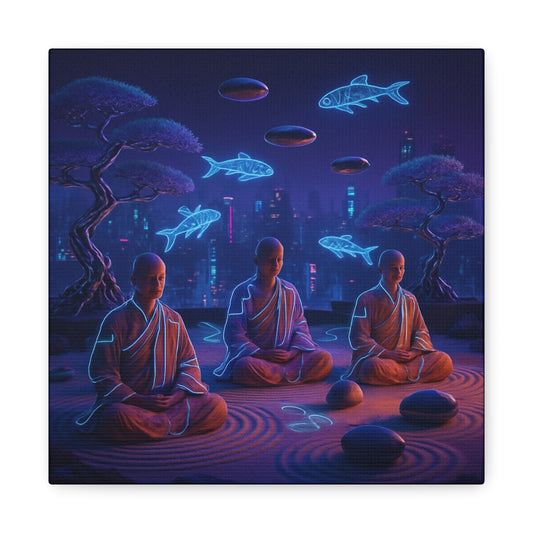 Neon Zen Meditation Matte Canvas