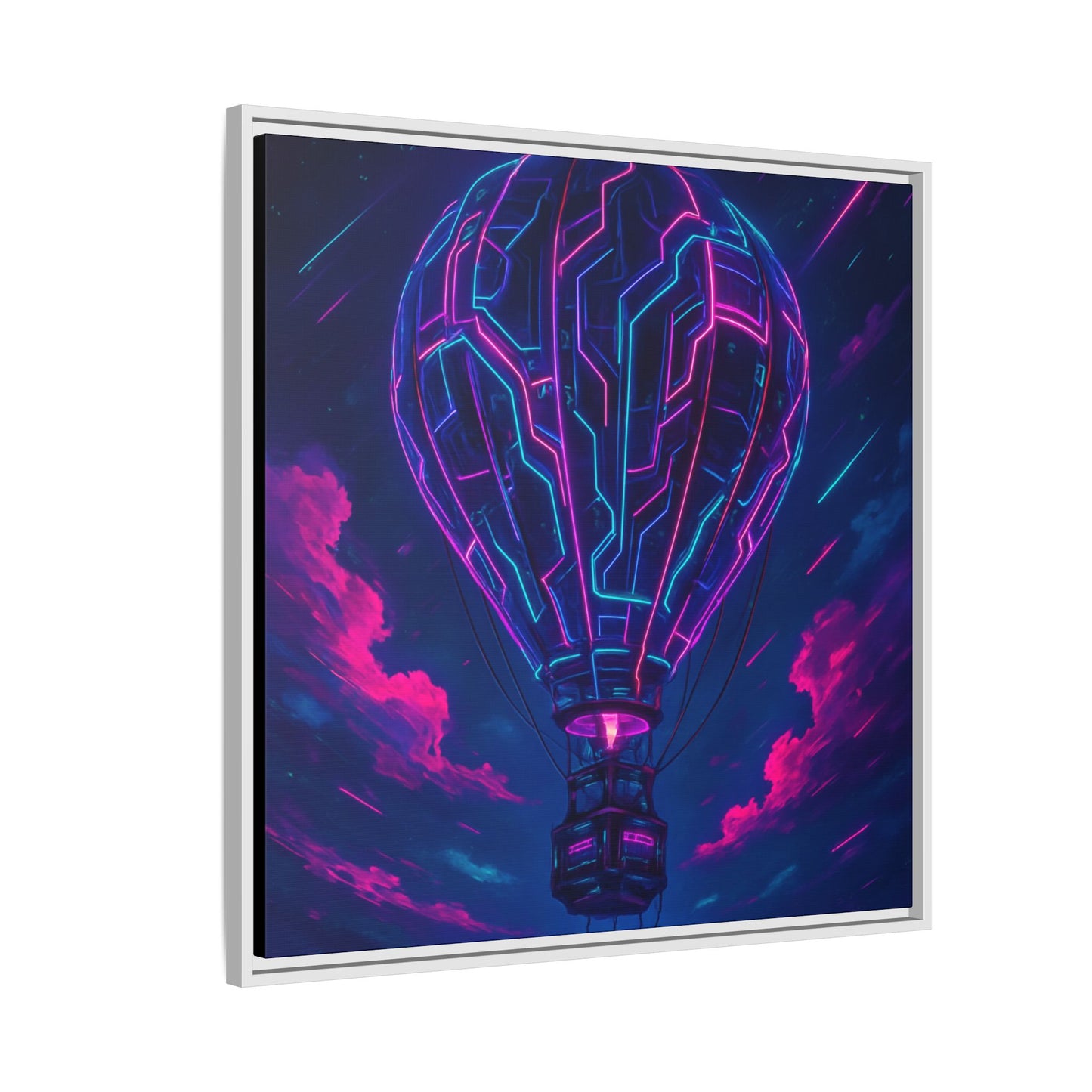 Neon Circuit Balloon Framed Matte Canvas