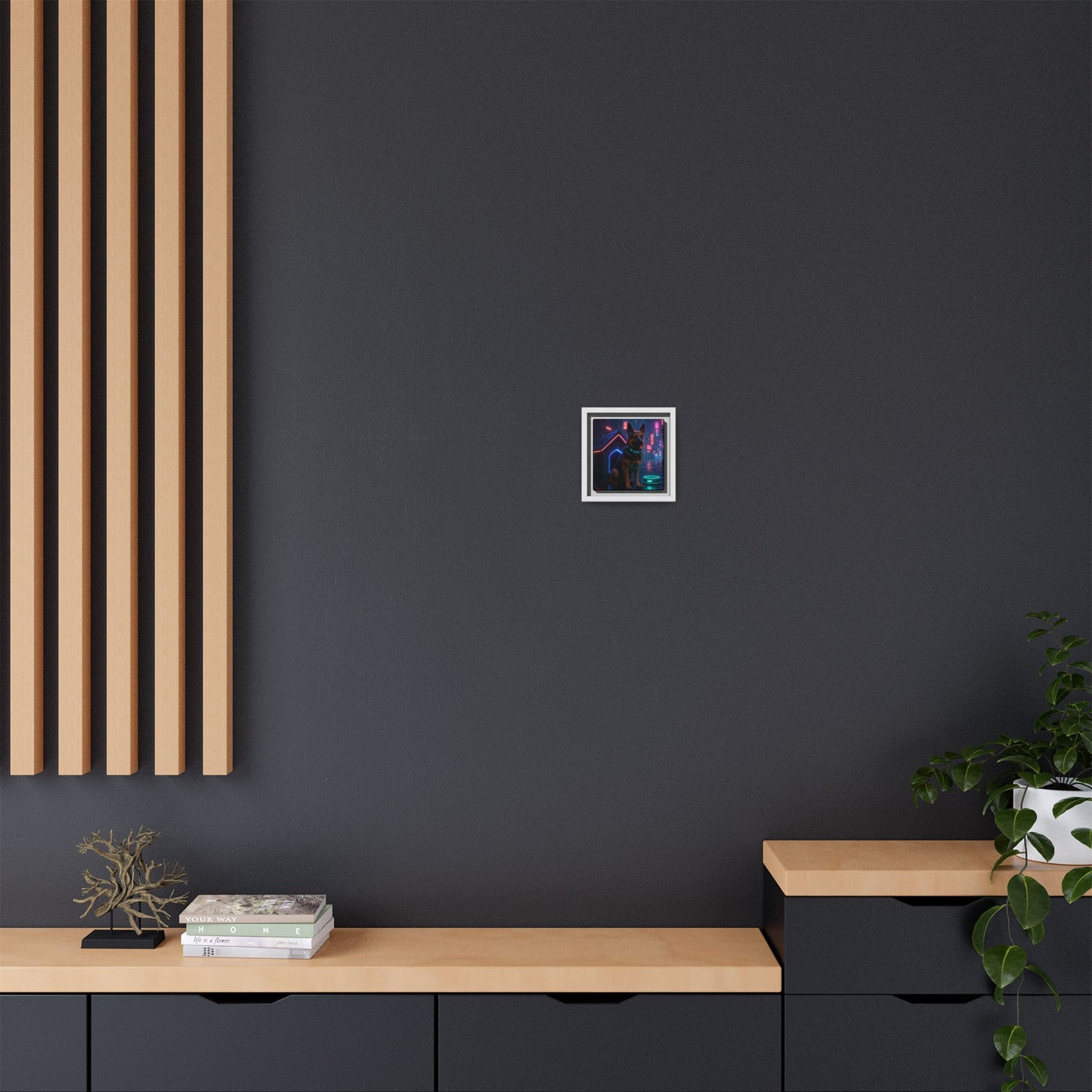 Neon City Dog Framed Matte Canvas