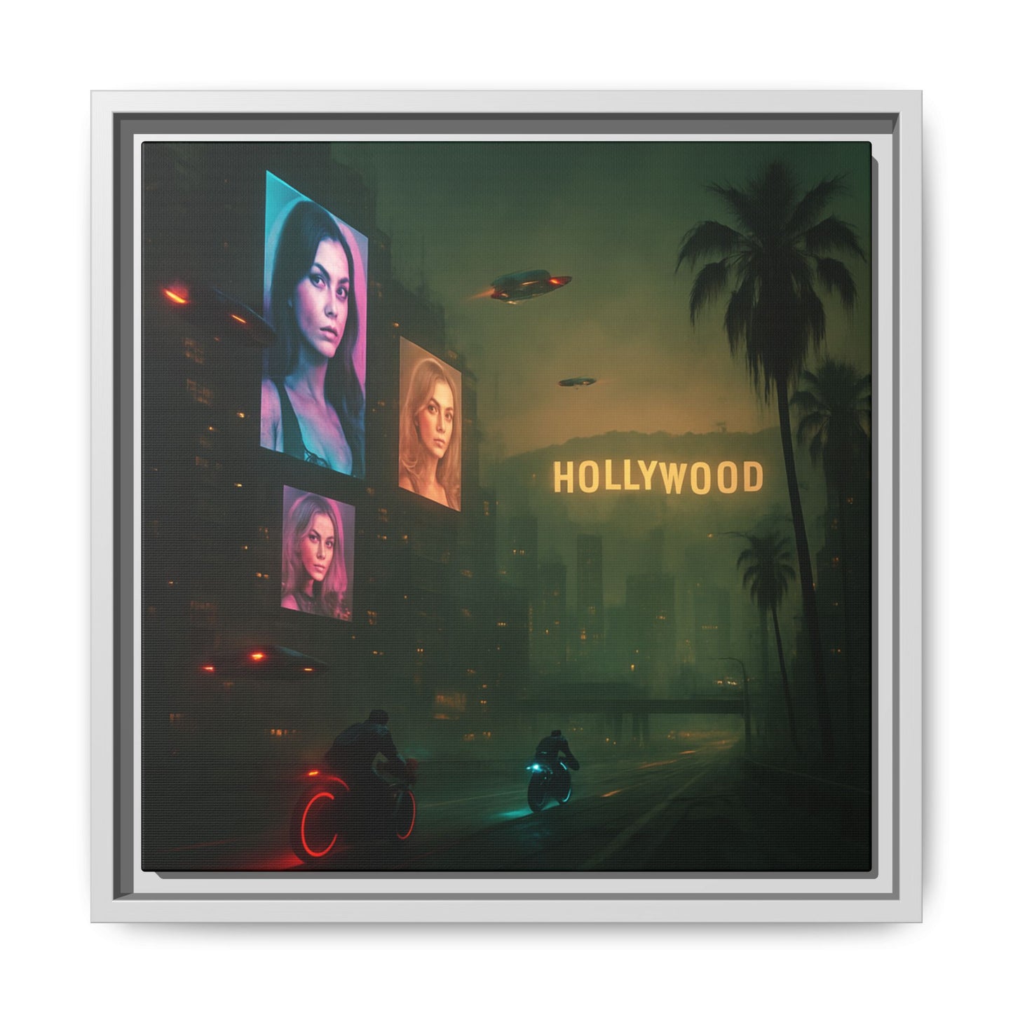 Neon Hollywood Nights Framed Matte Canvas