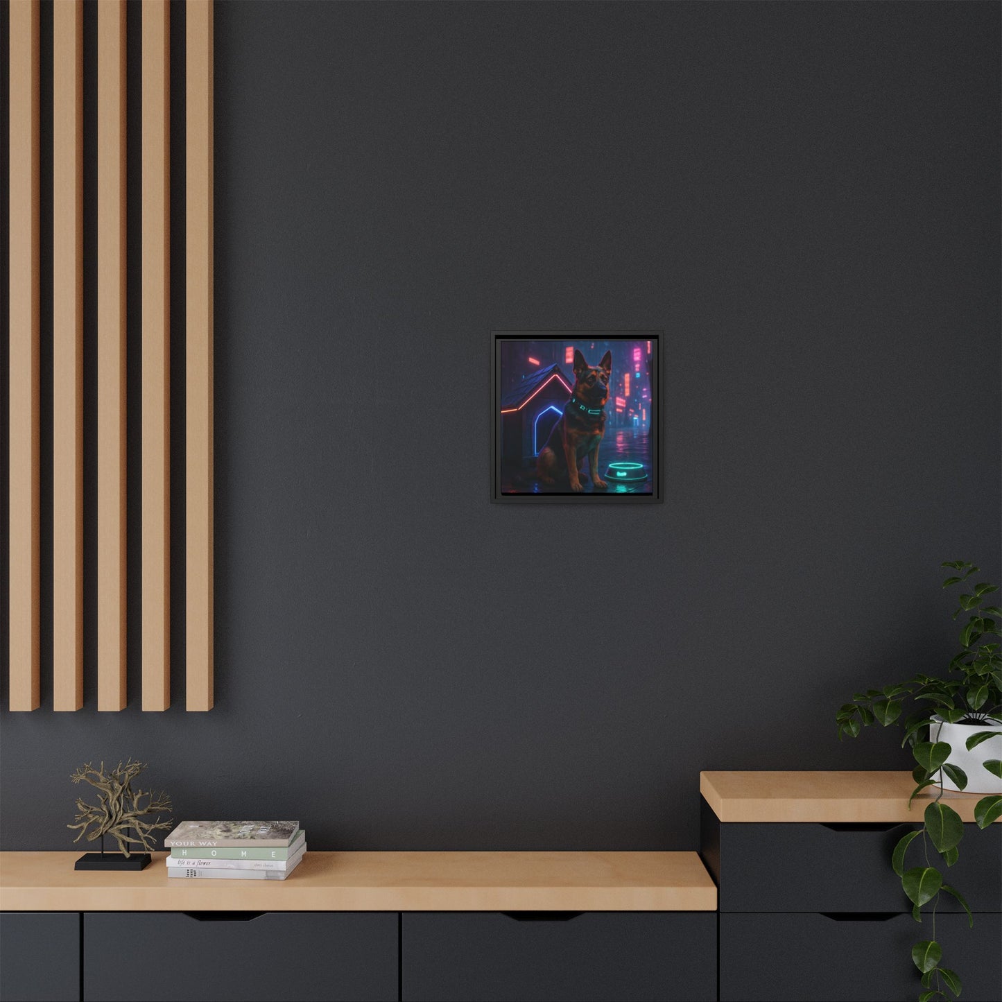 Neon City Dog Framed Matte Canvas