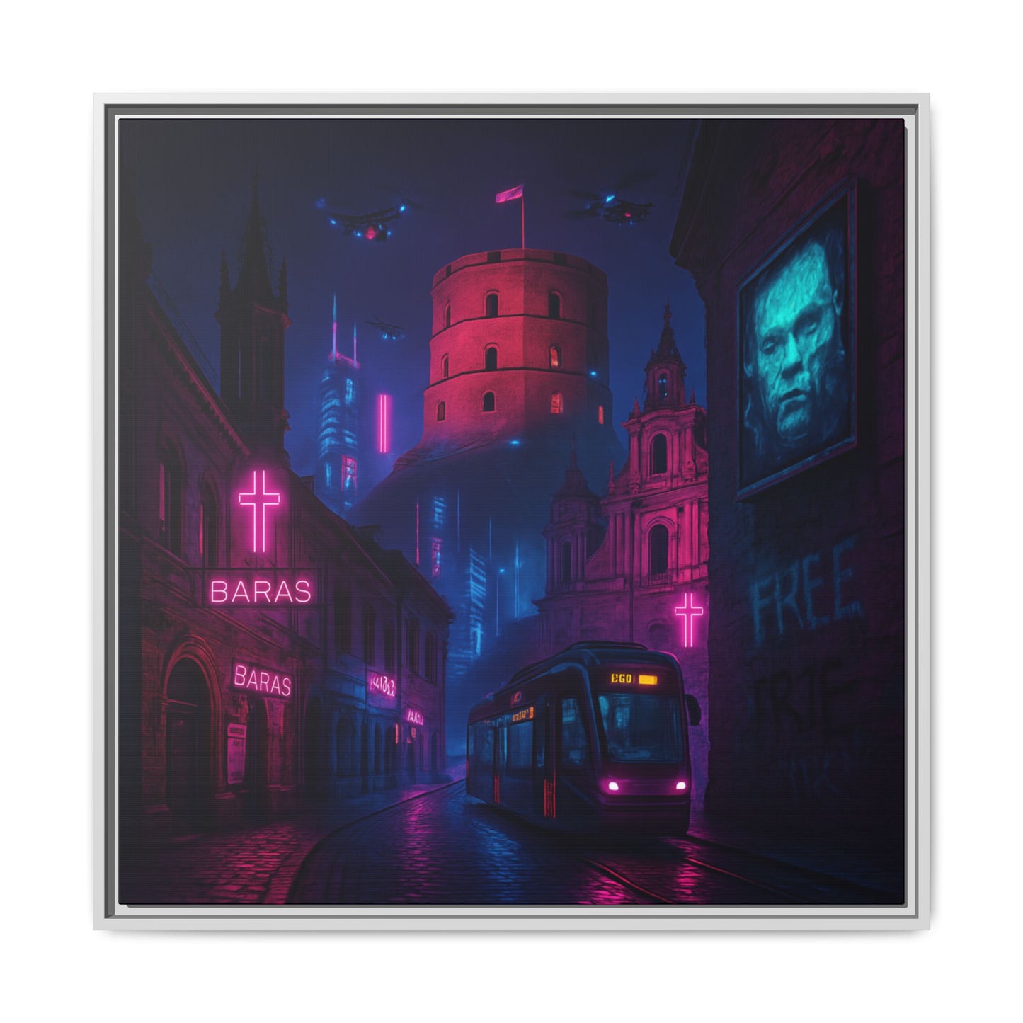 Night City Vilnius Framed Matte Canvas