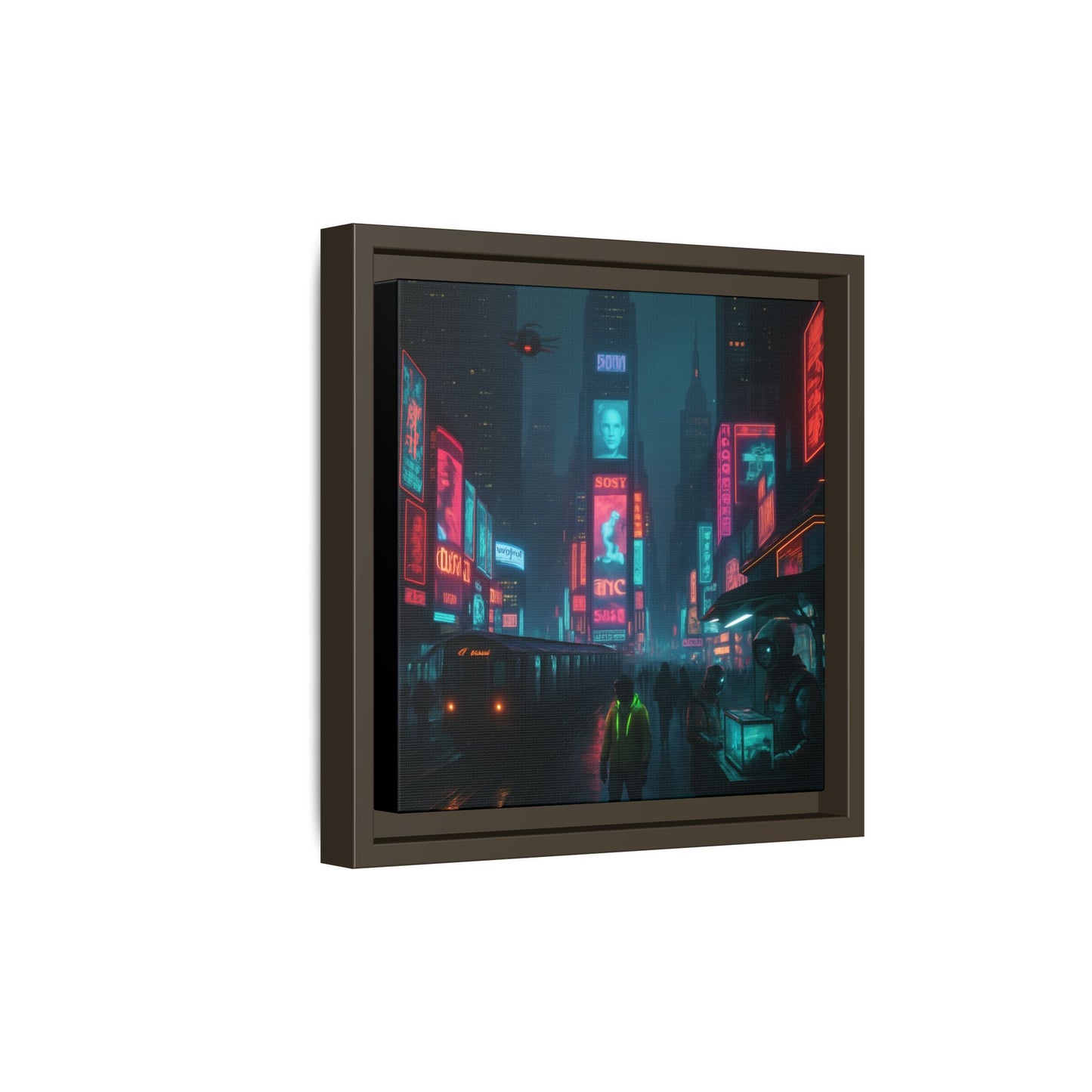Neon Times Square Nights Framed Matte Canvas