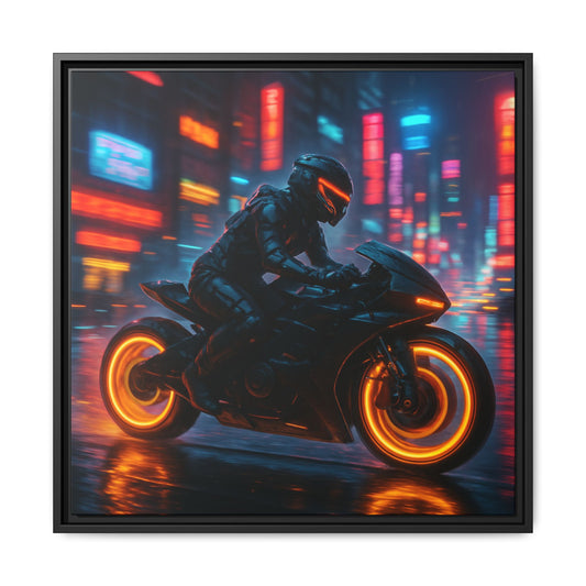 Neon Night Rider Framed Matte Canvas