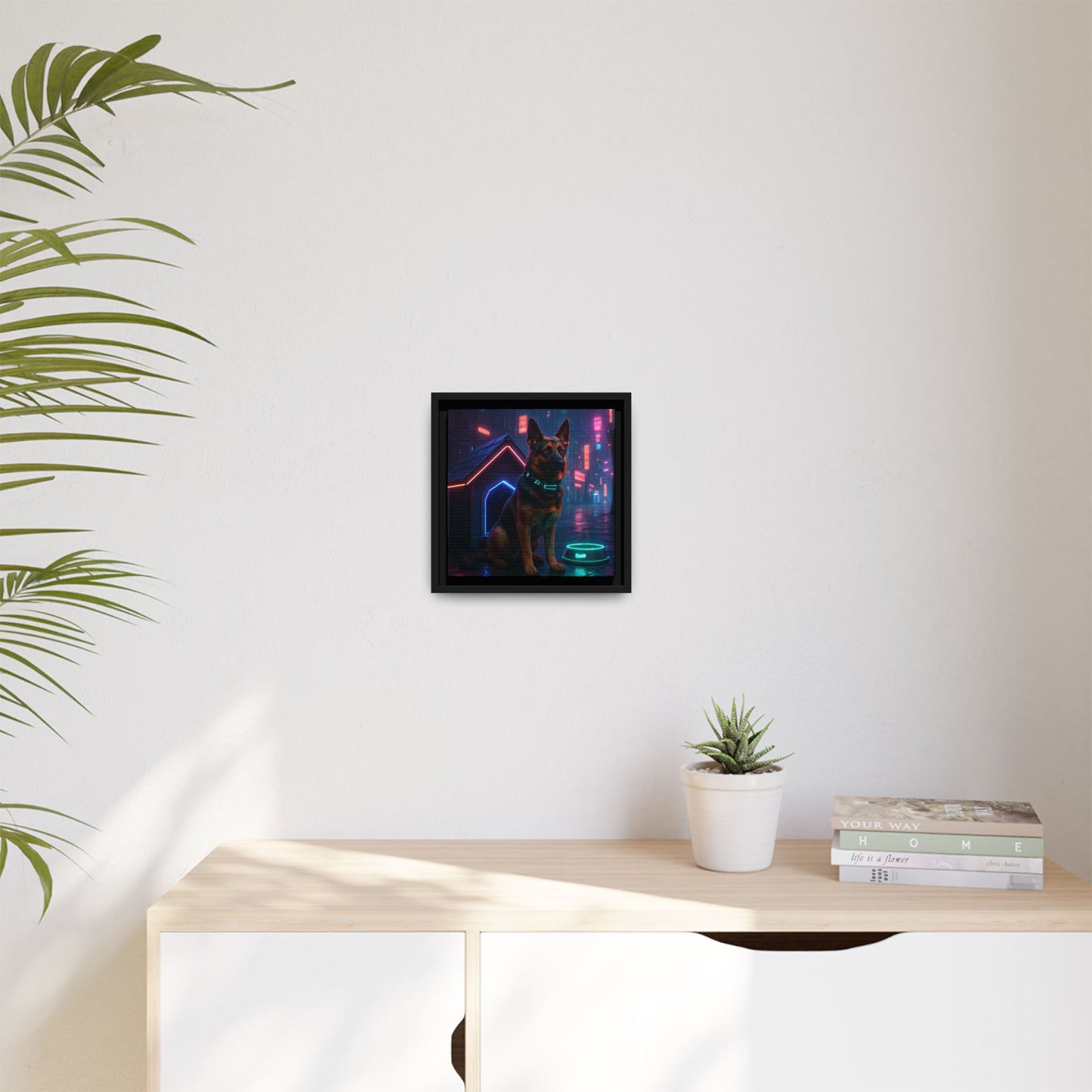 Neon City Dog Framed Matte Canvas