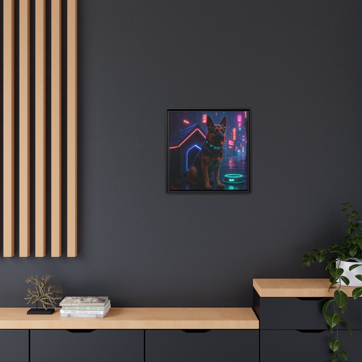 Neon City Dog Framed Matte Canvas