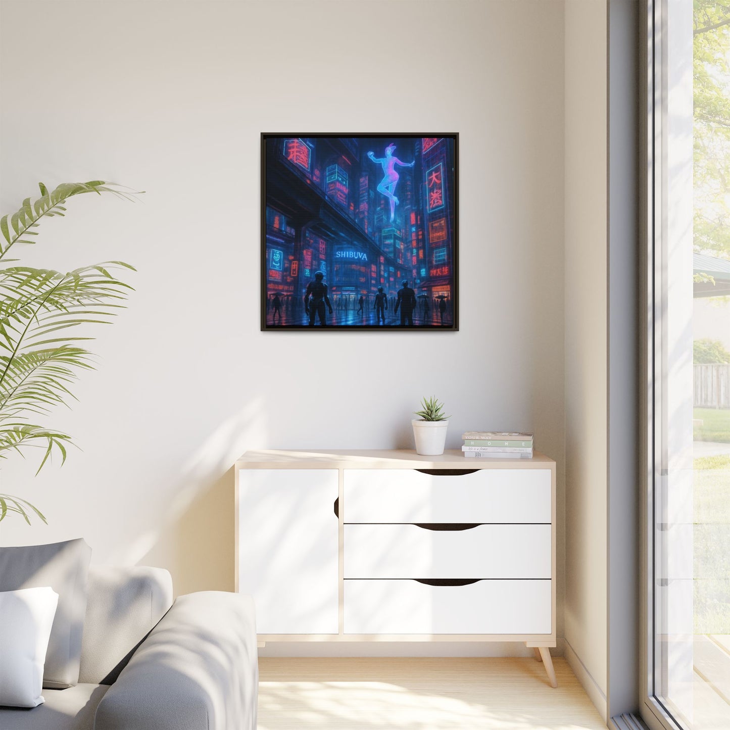 Neon Shibuya Spirit Framed Matte Canvas