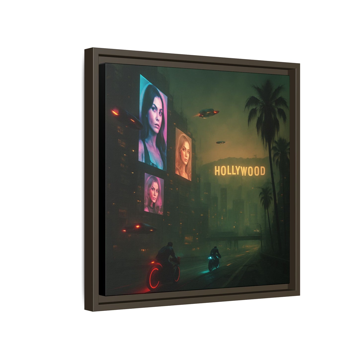 Neon Hollywood Nights Framed Matte Canvas