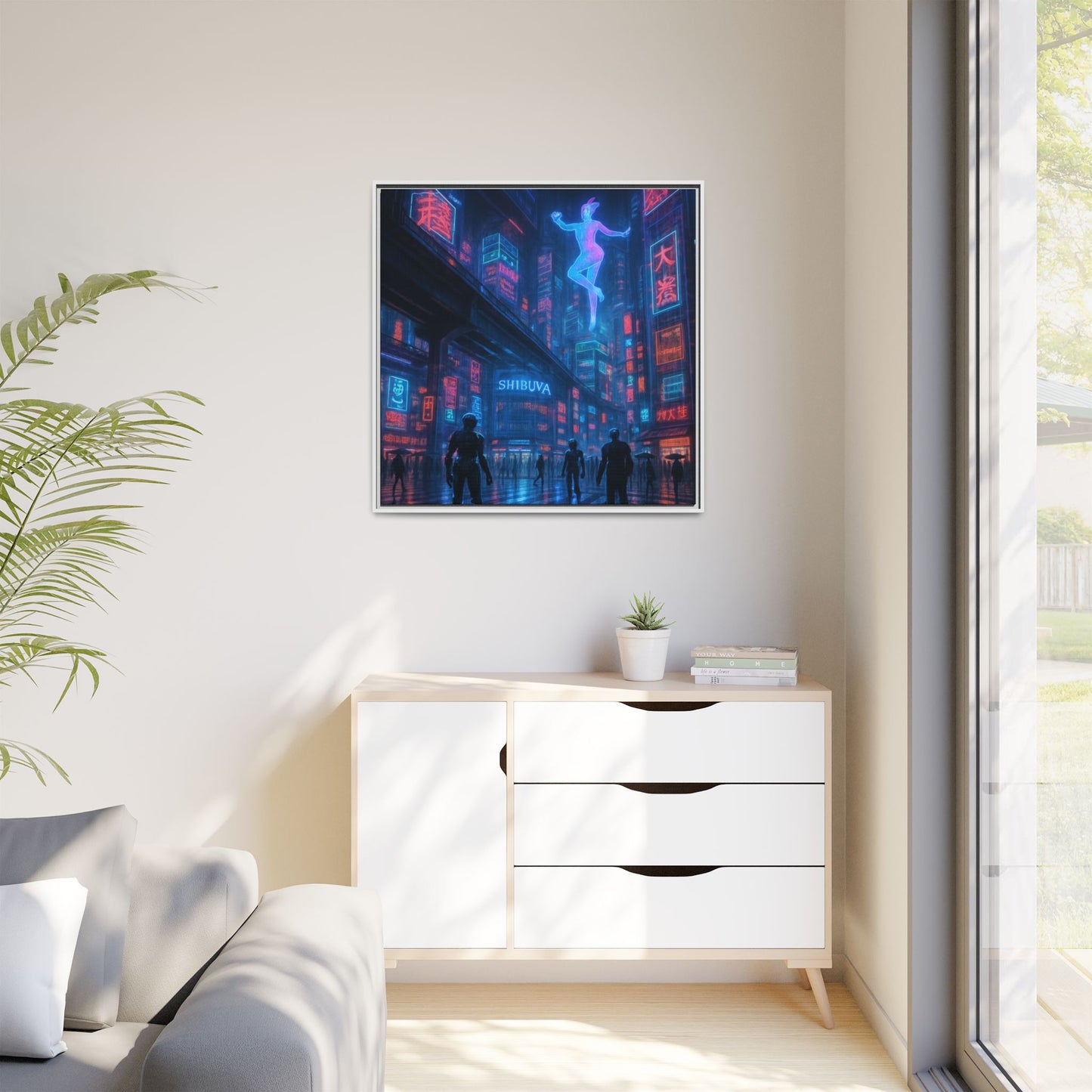 Neon Shibuya Spirit Framed Matte Canvas