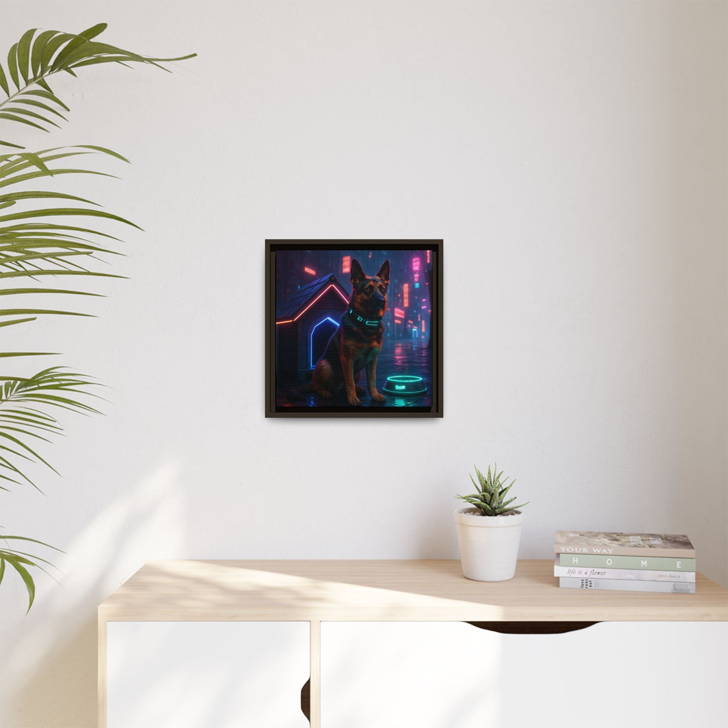 Neon City Dog Framed Matte Canvas