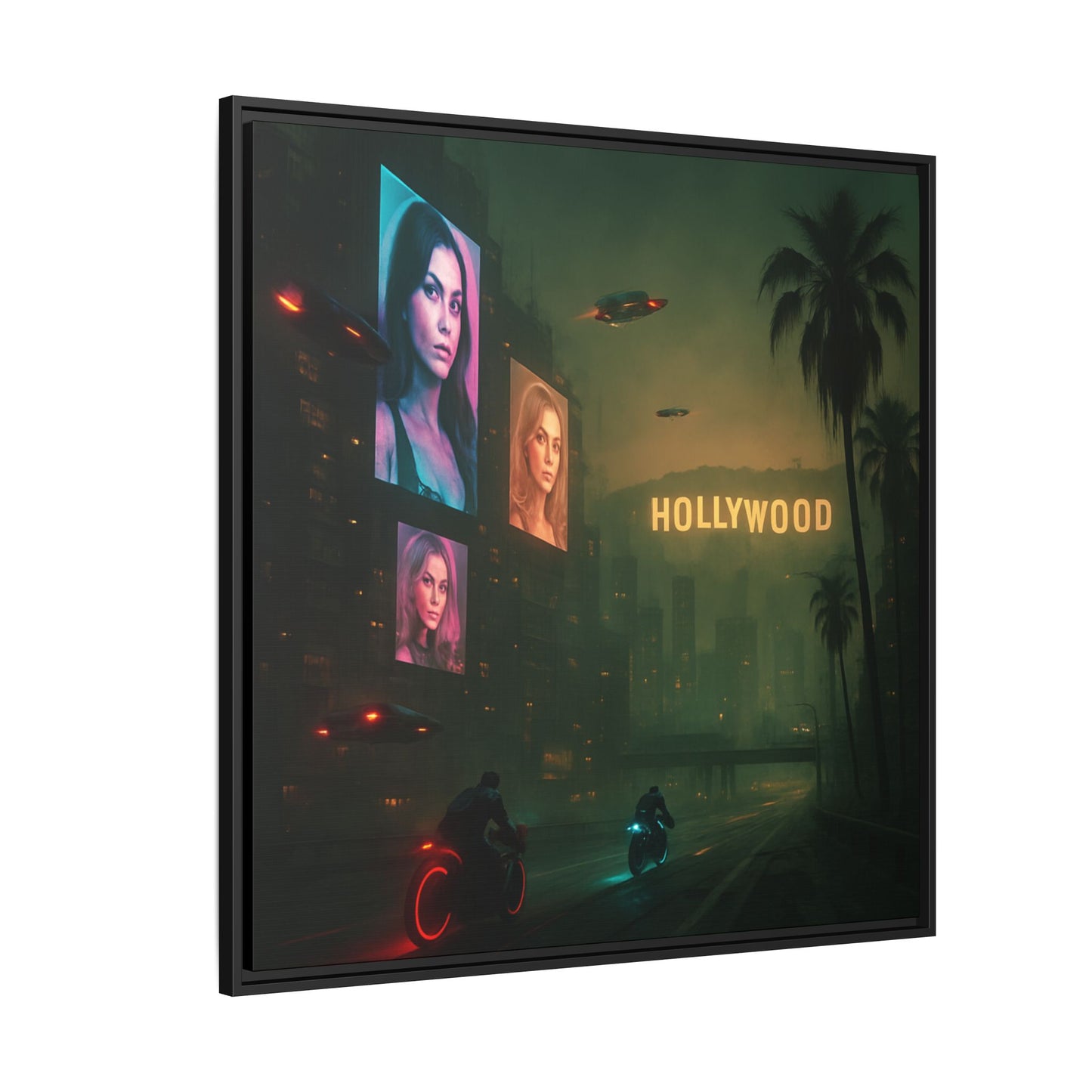 Neon Hollywood Nights Framed Matte Canvas