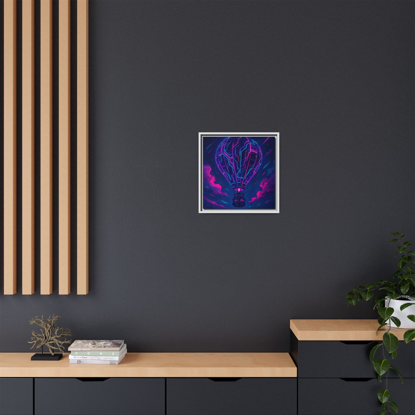 Neon Circuit Balloon Framed Matte Canvas