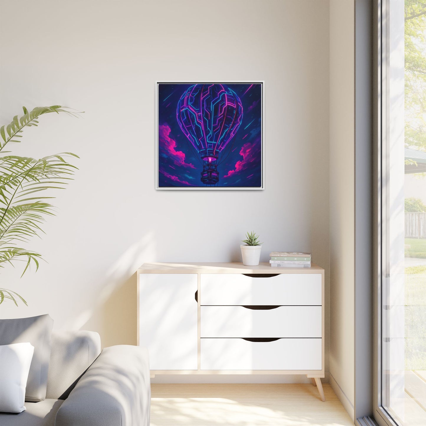 Neon Circuit Balloon Framed Matte Canvas