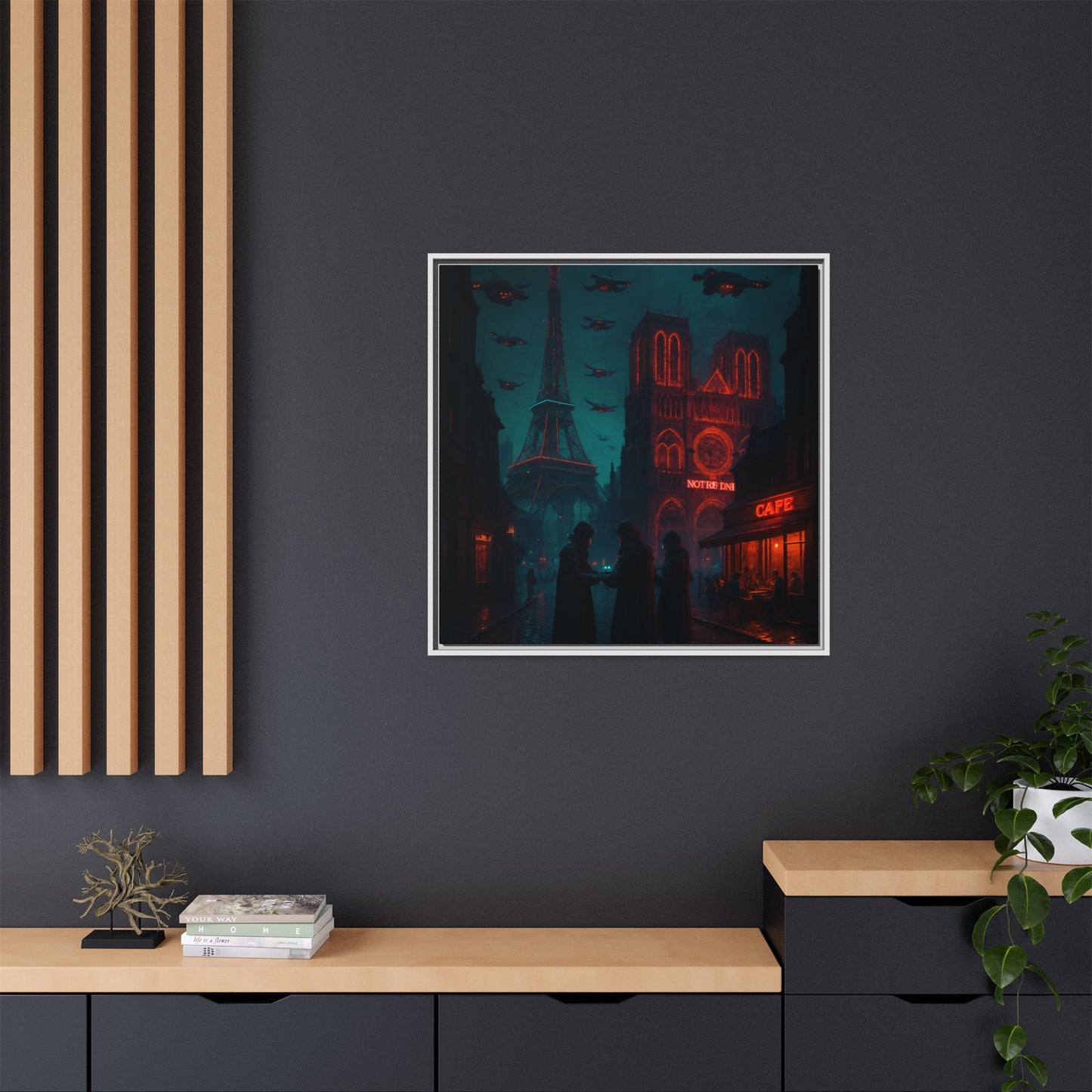Neon Paris Dream Framed Matte Canvas