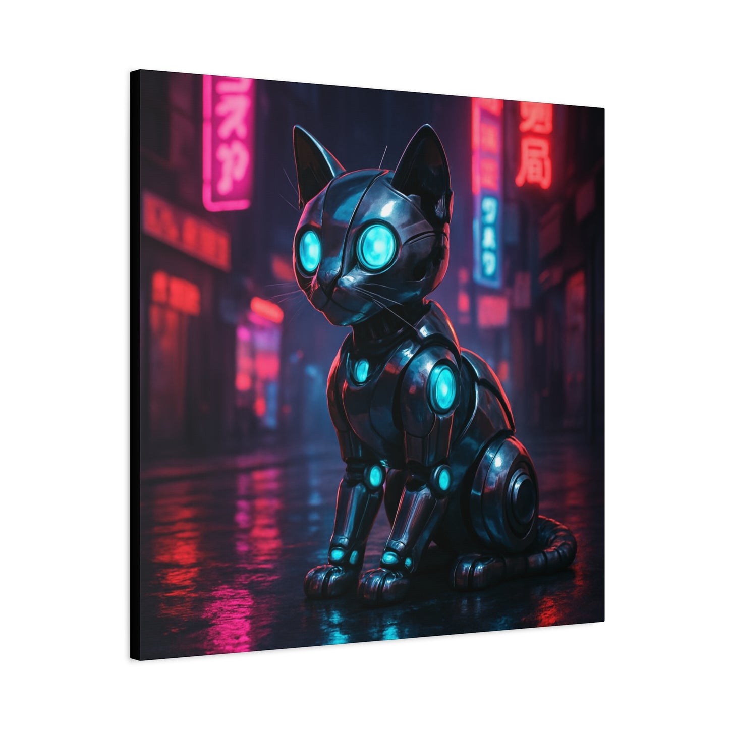 Cyber Neon Cat Matte Canvas