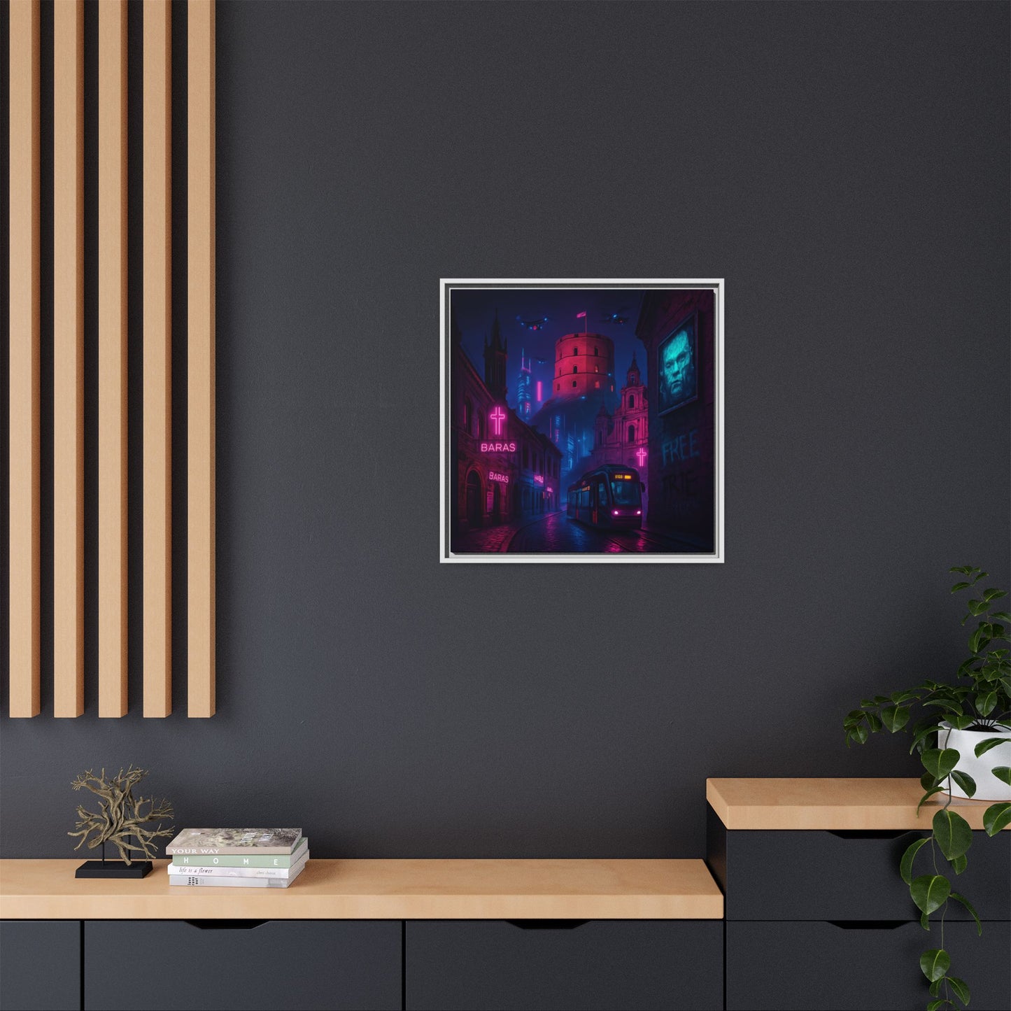 Night City Vilnius Framed Matte Canvas