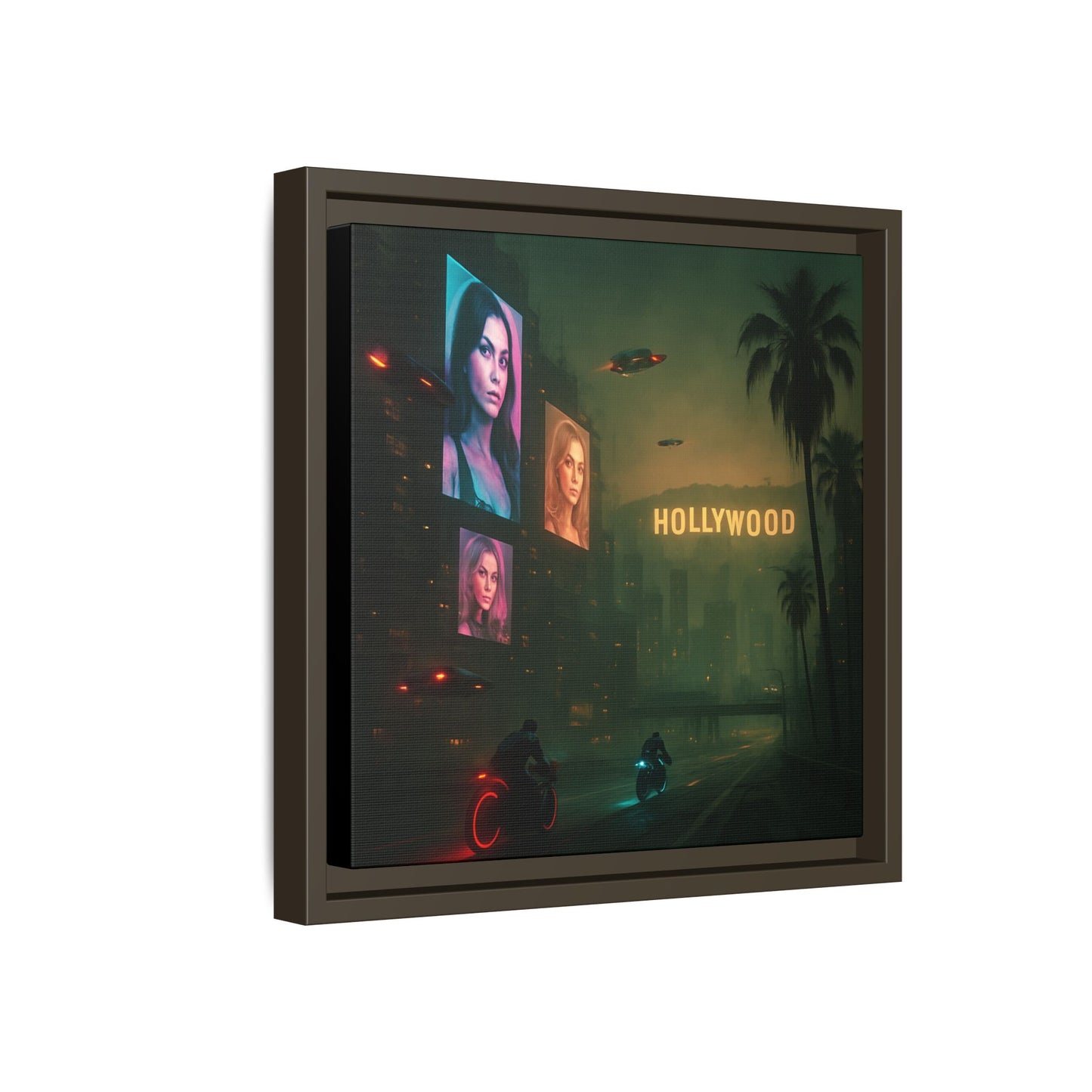 Neon Hollywood Nights Framed Matte Canvas