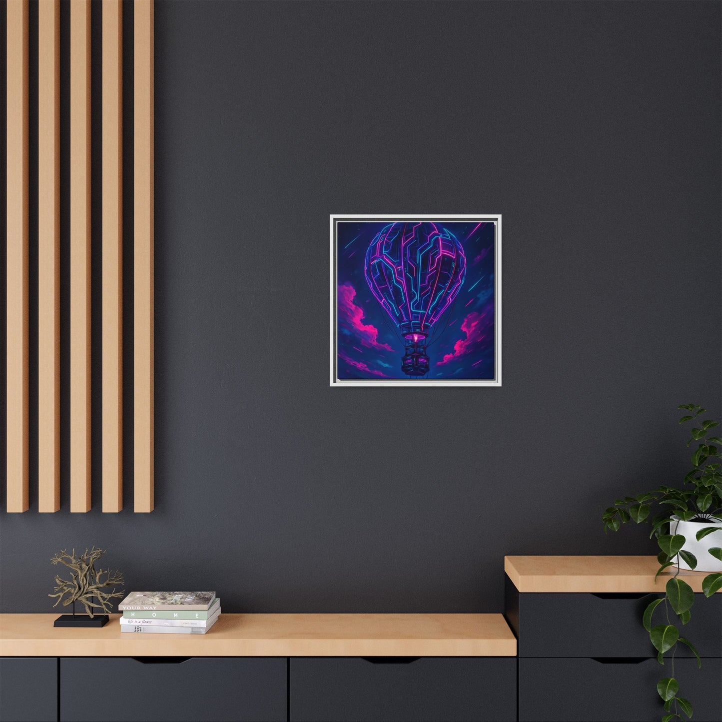 Neon Circuit Balloon Framed Matte Canvas