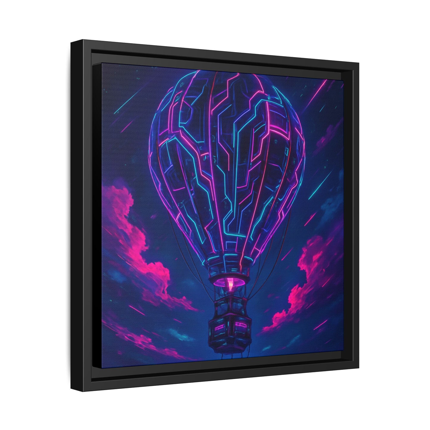 Neon Circuit Balloon Framed Matte Canvas