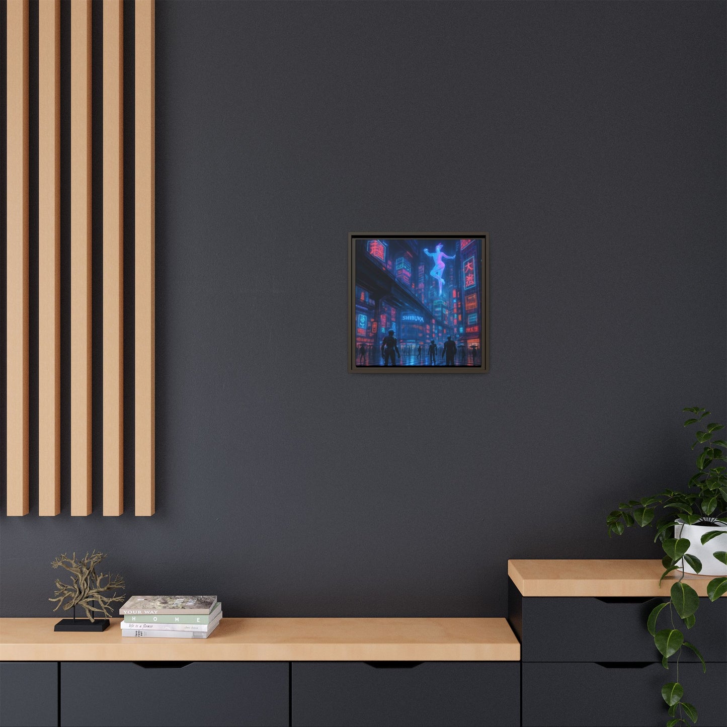 Neon Shibuya Spirit Framed Matte Canvas