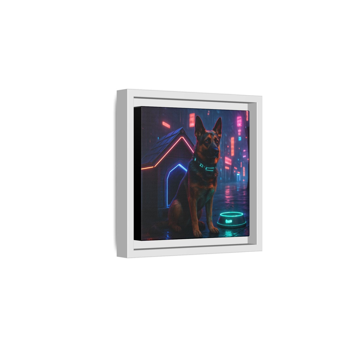 Neon City Dog Framed Matte Canvas