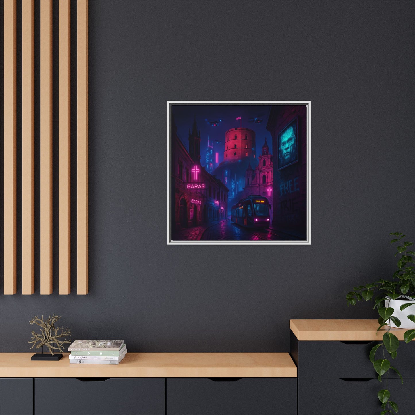 Night City Vilnius Framed Matte Canvas