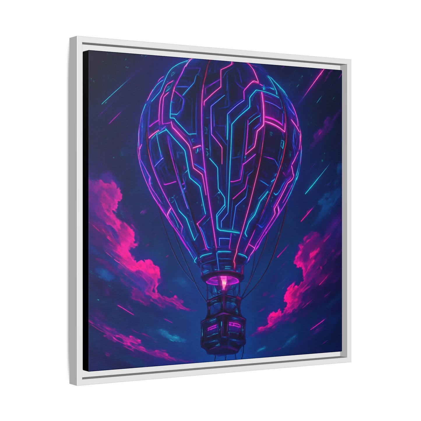 Neon Circuit Balloon Framed Matte Canvas