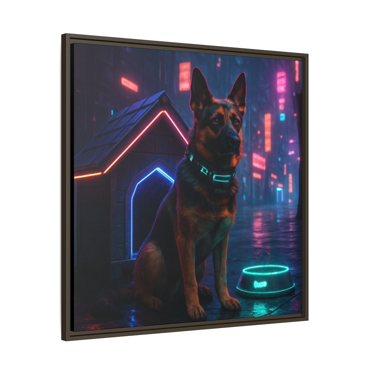 Neon City Dog Framed Matte Canvas