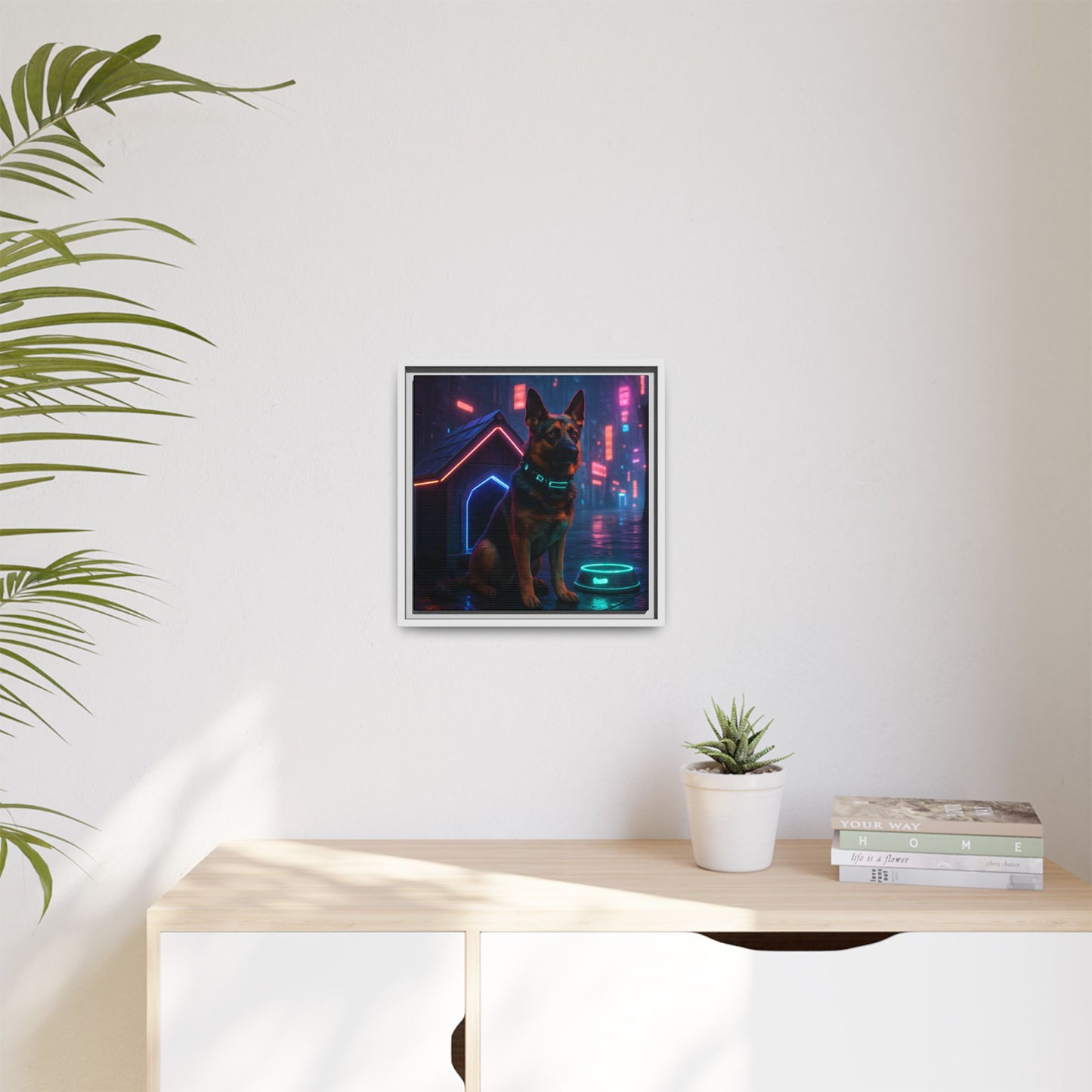 Neon City Dog Framed Matte Canvas