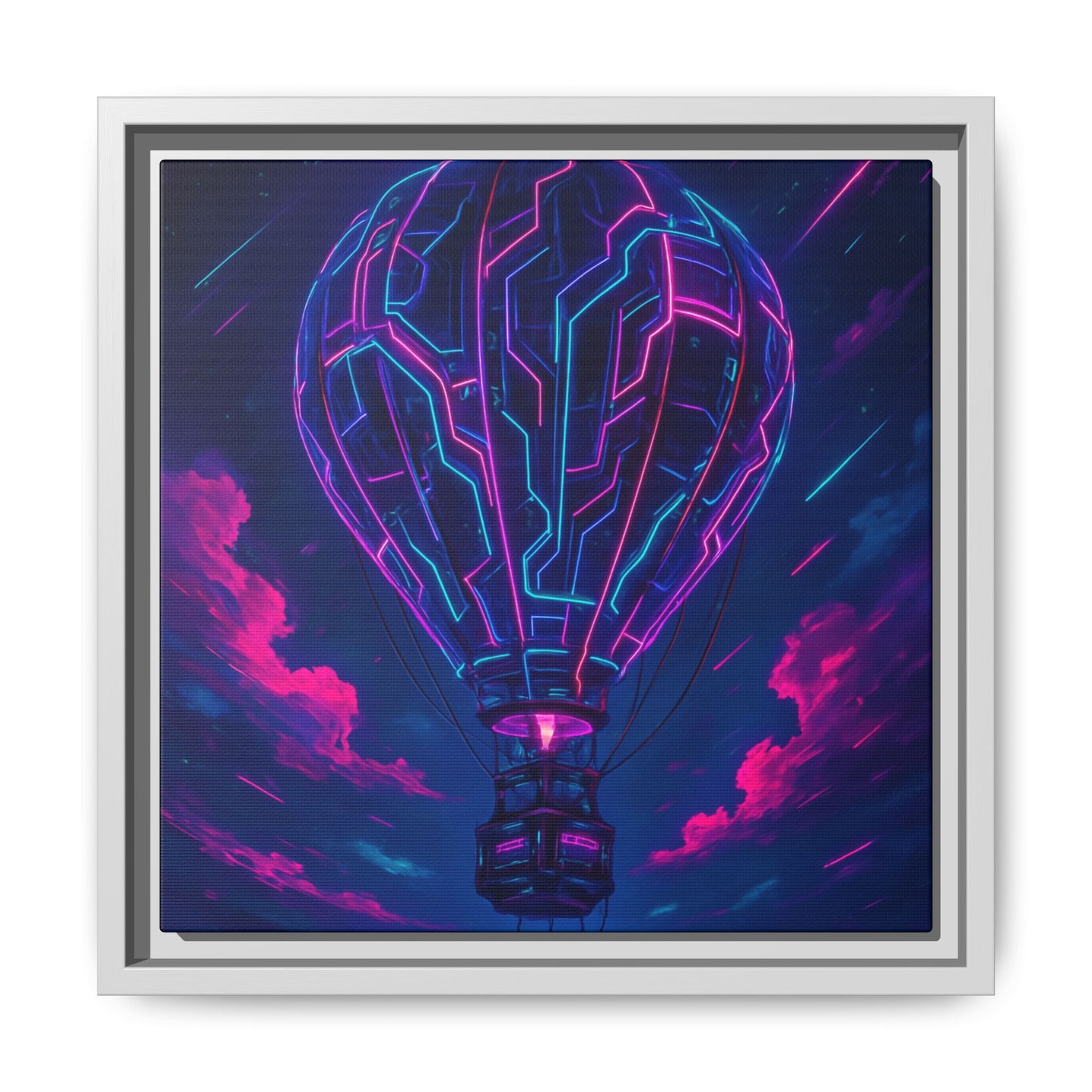 Neon Circuit Balloon Framed Matte Canvas