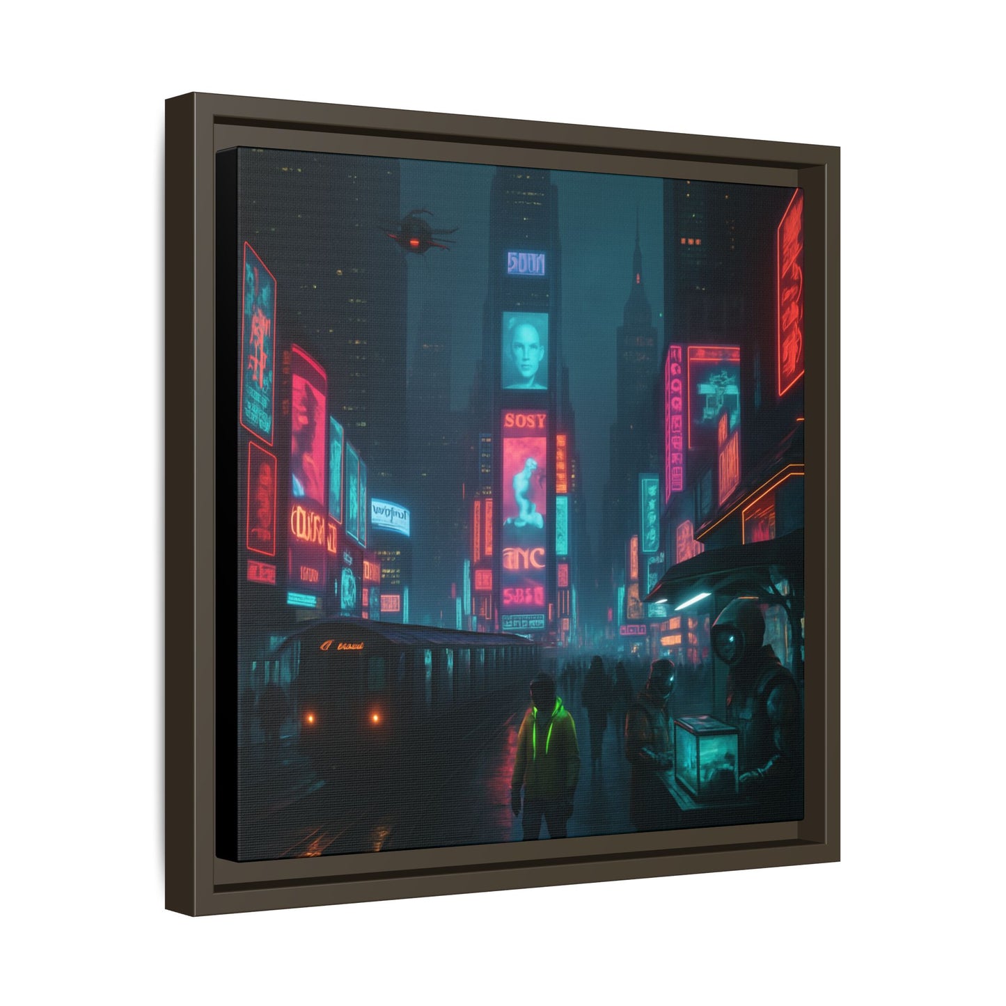 Neon Times Square Nights Framed Matte Canvas