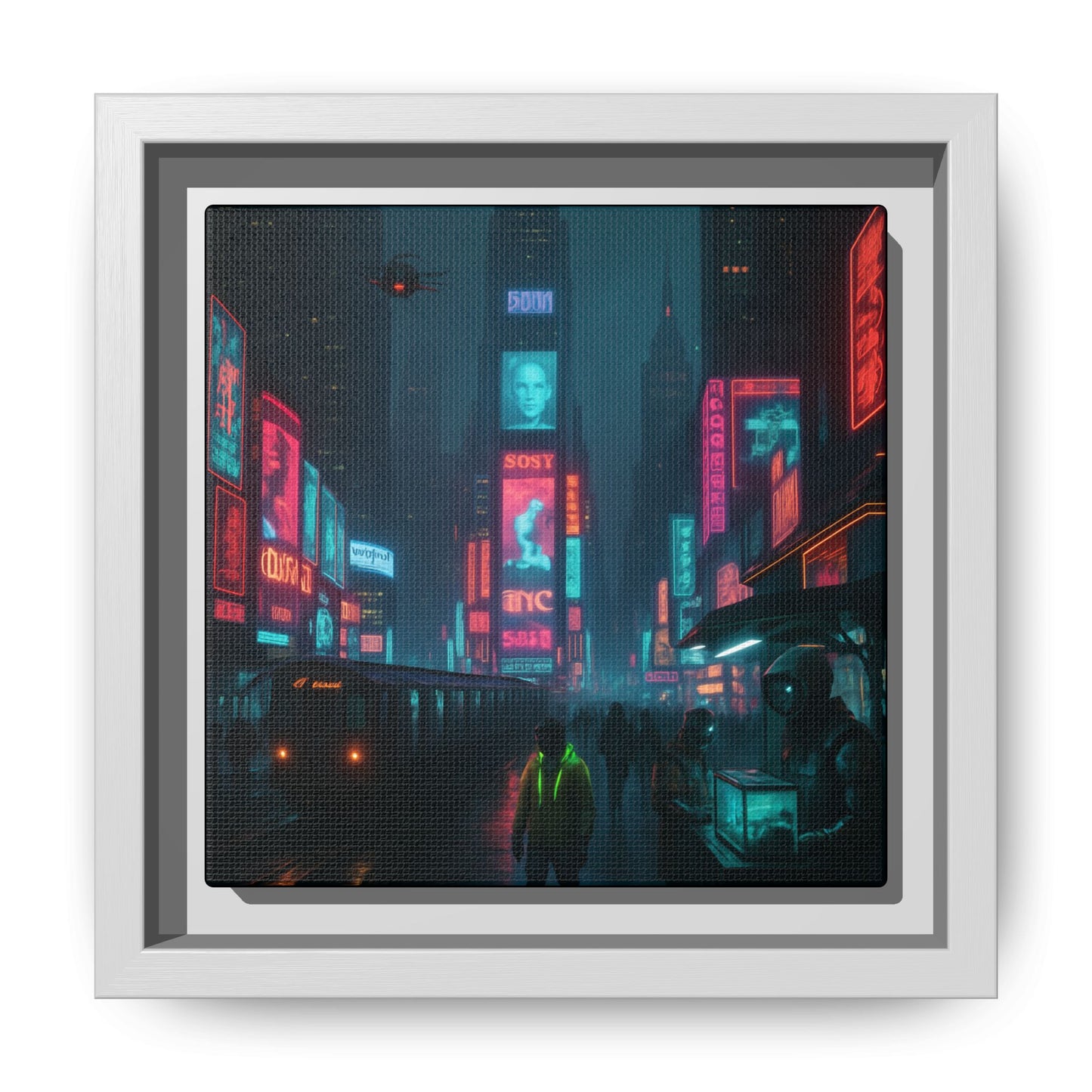 Neon Times Square Nights Framed Matte Canvas