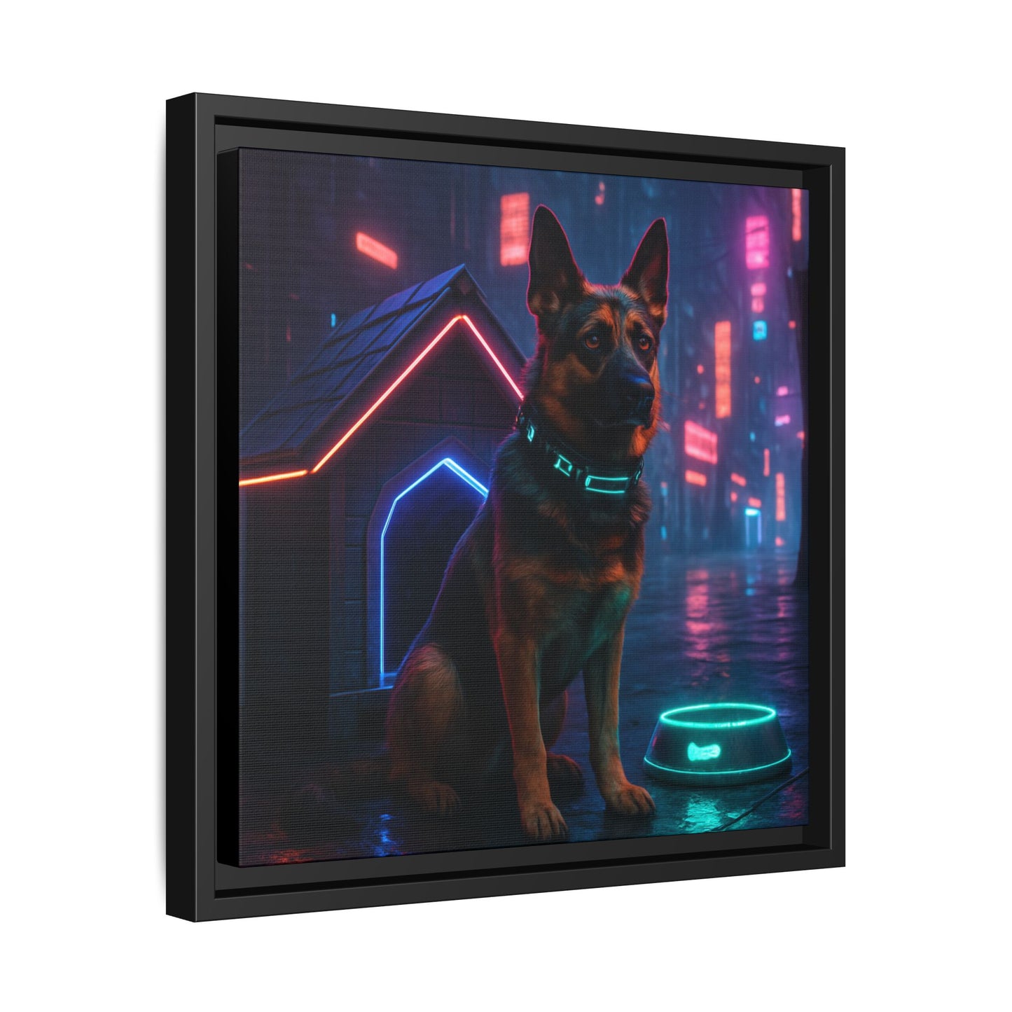 Neon City Dog Framed Matte Canvas