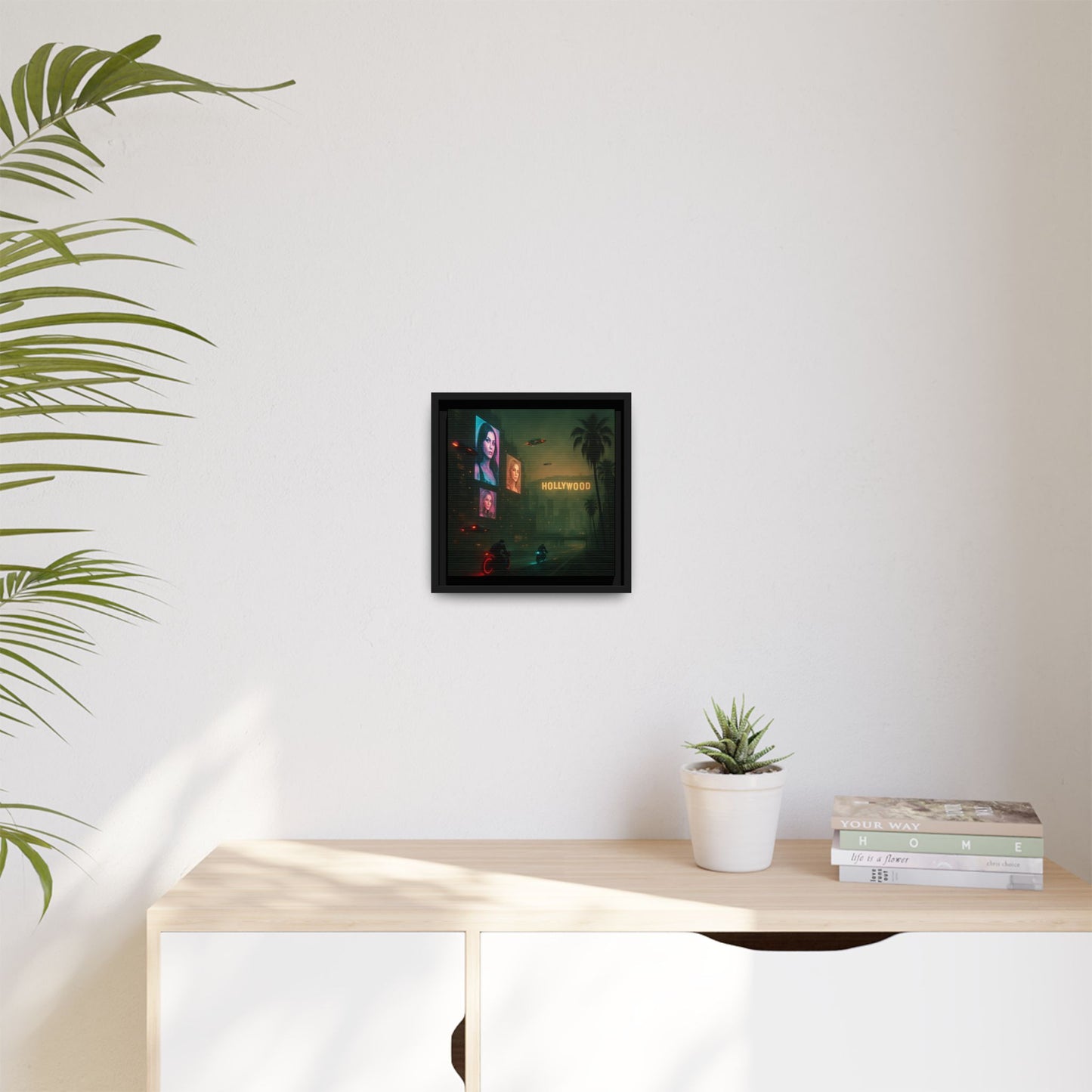 Neon Hollywood Nights Framed Matte Canvas