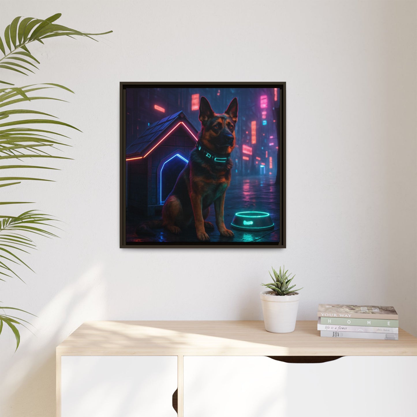 Neon City Dog Framed Matte Canvas