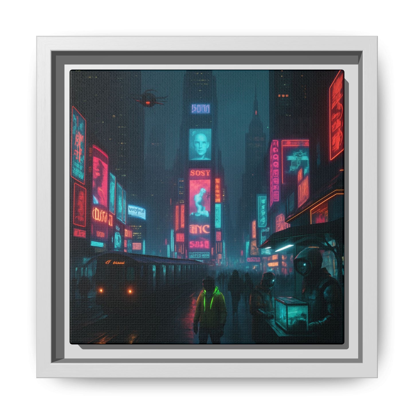 Neon Times Square Nights Framed Matte Canvas