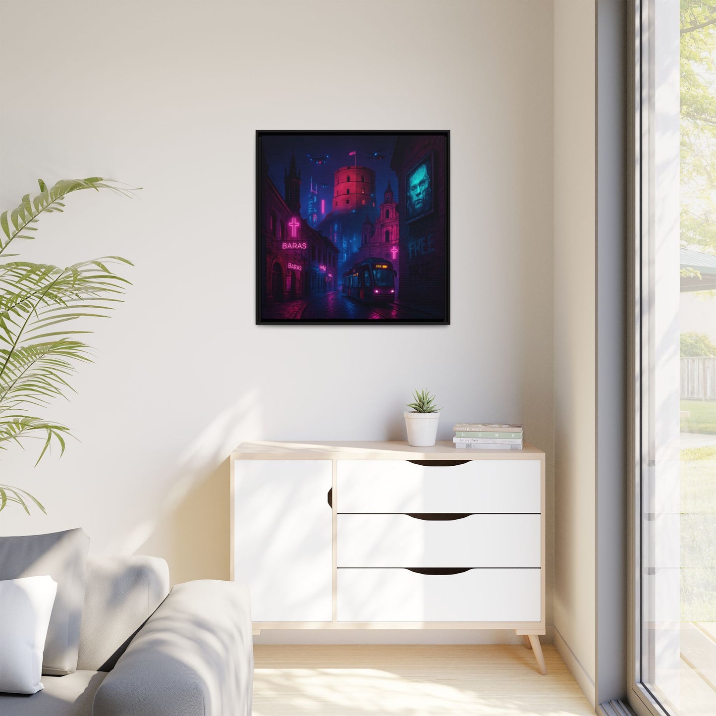 Night City Vilnius Framed Matte Canvas