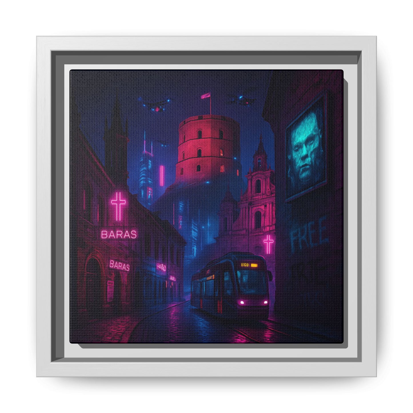 Night City Vilnius Framed Matte Canvas