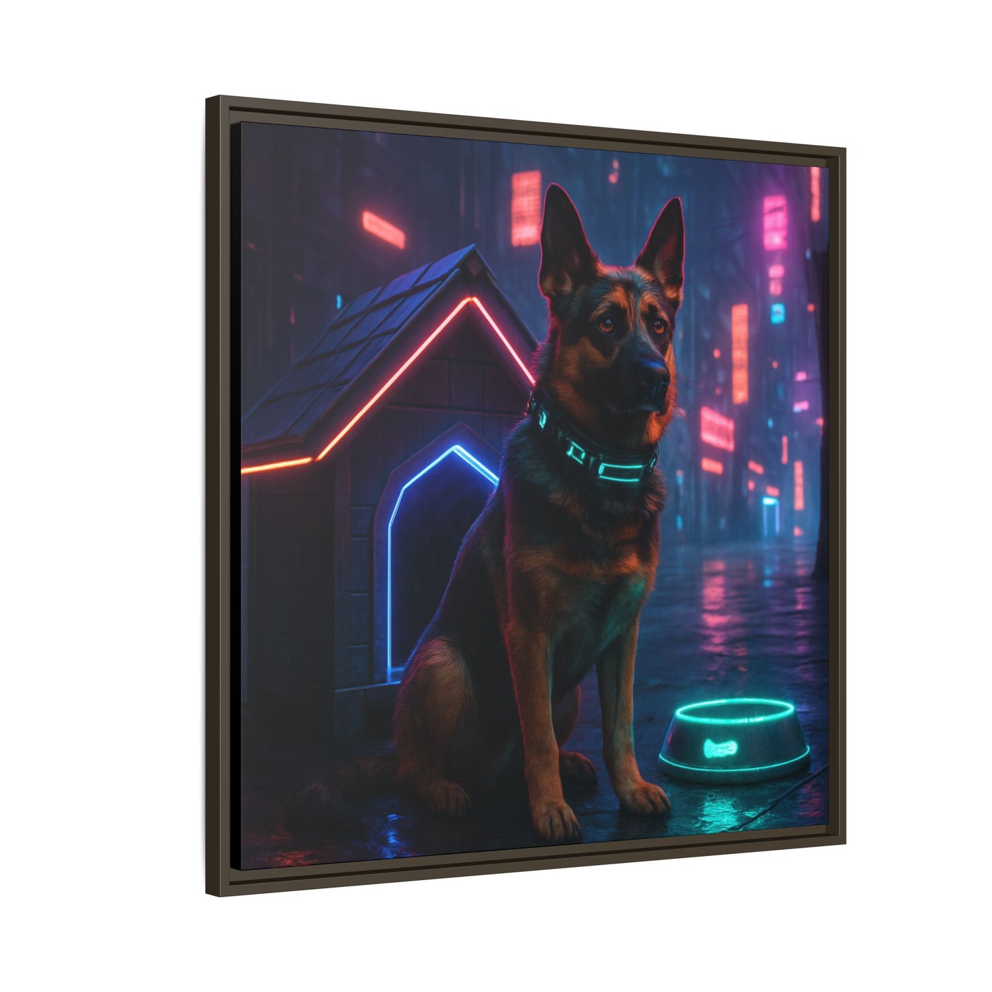 Neon City Dog Framed Matte Canvas