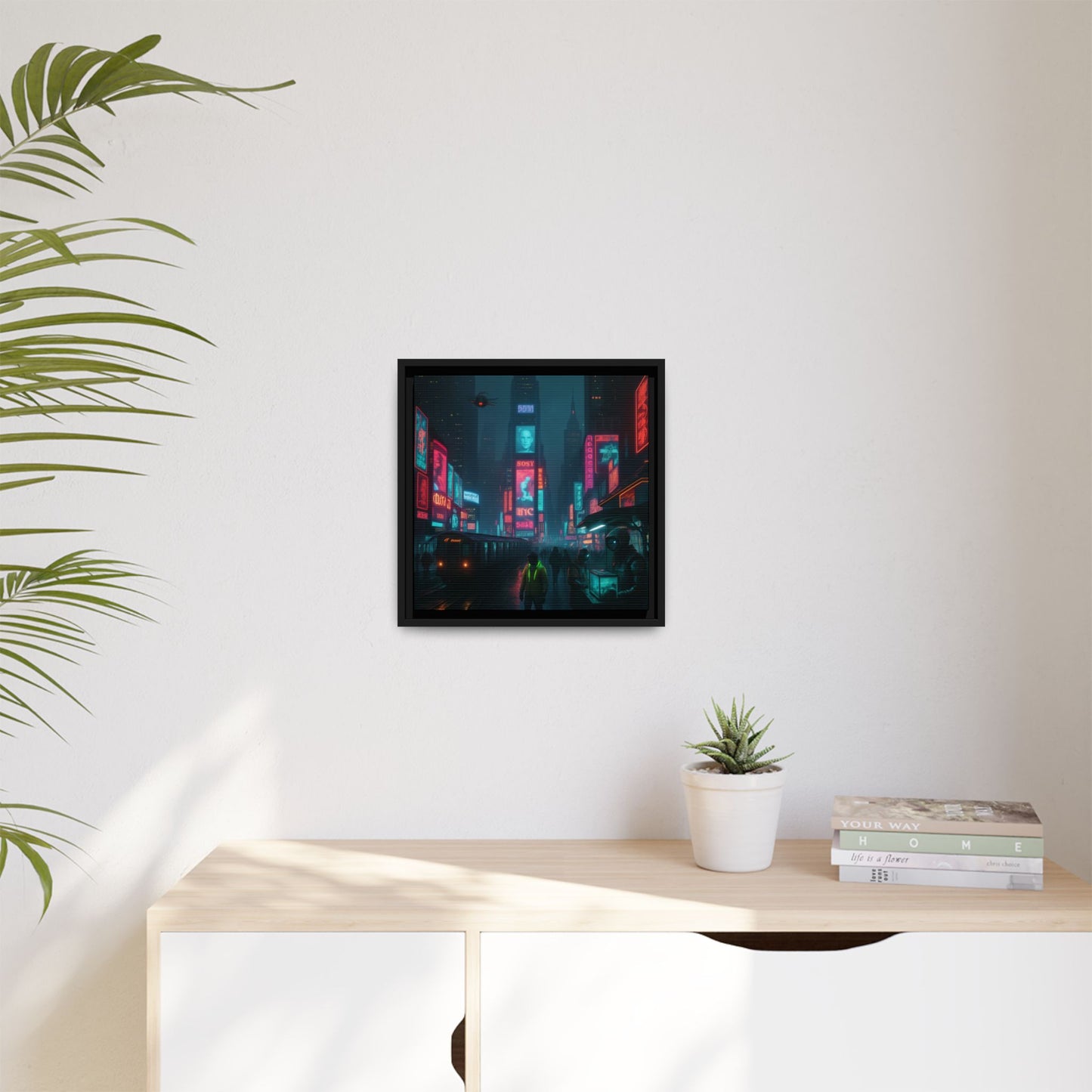 Neon Times Square Nights Framed Matte Canvas