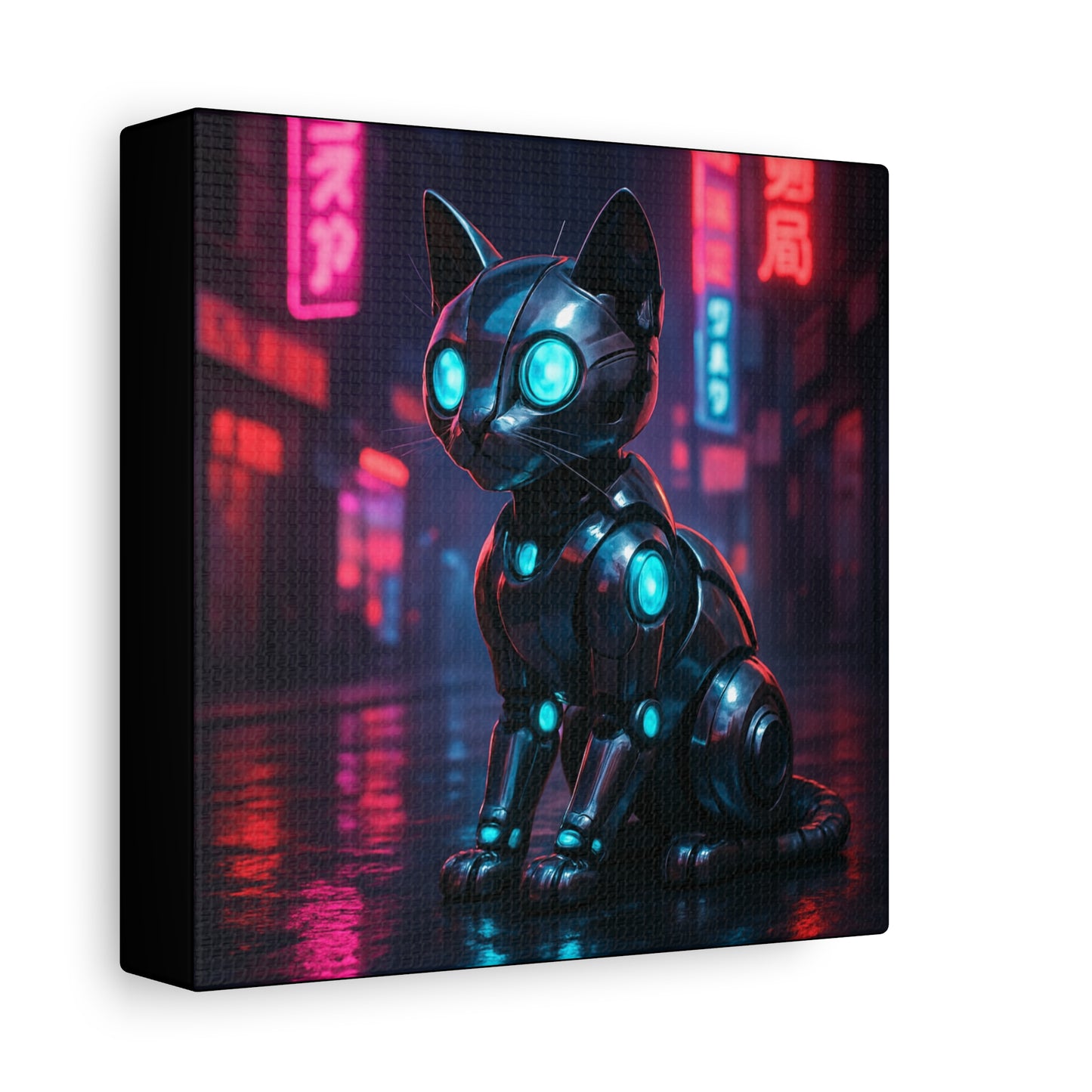 Cyber Neon Cat Matte Canvas