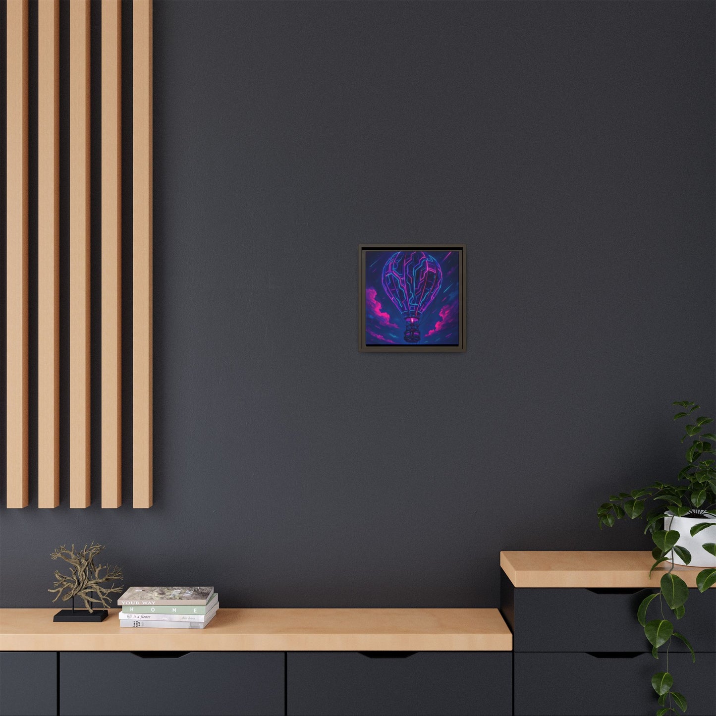 Neon Circuit Balloon Framed Matte Canvas